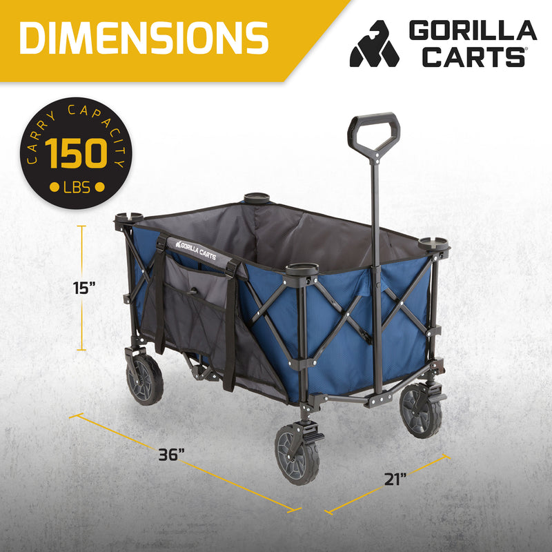 Gorilla Carts 7 Cubic Feet Foldable Utility Beach Wagon with Oversized Bed, Blue