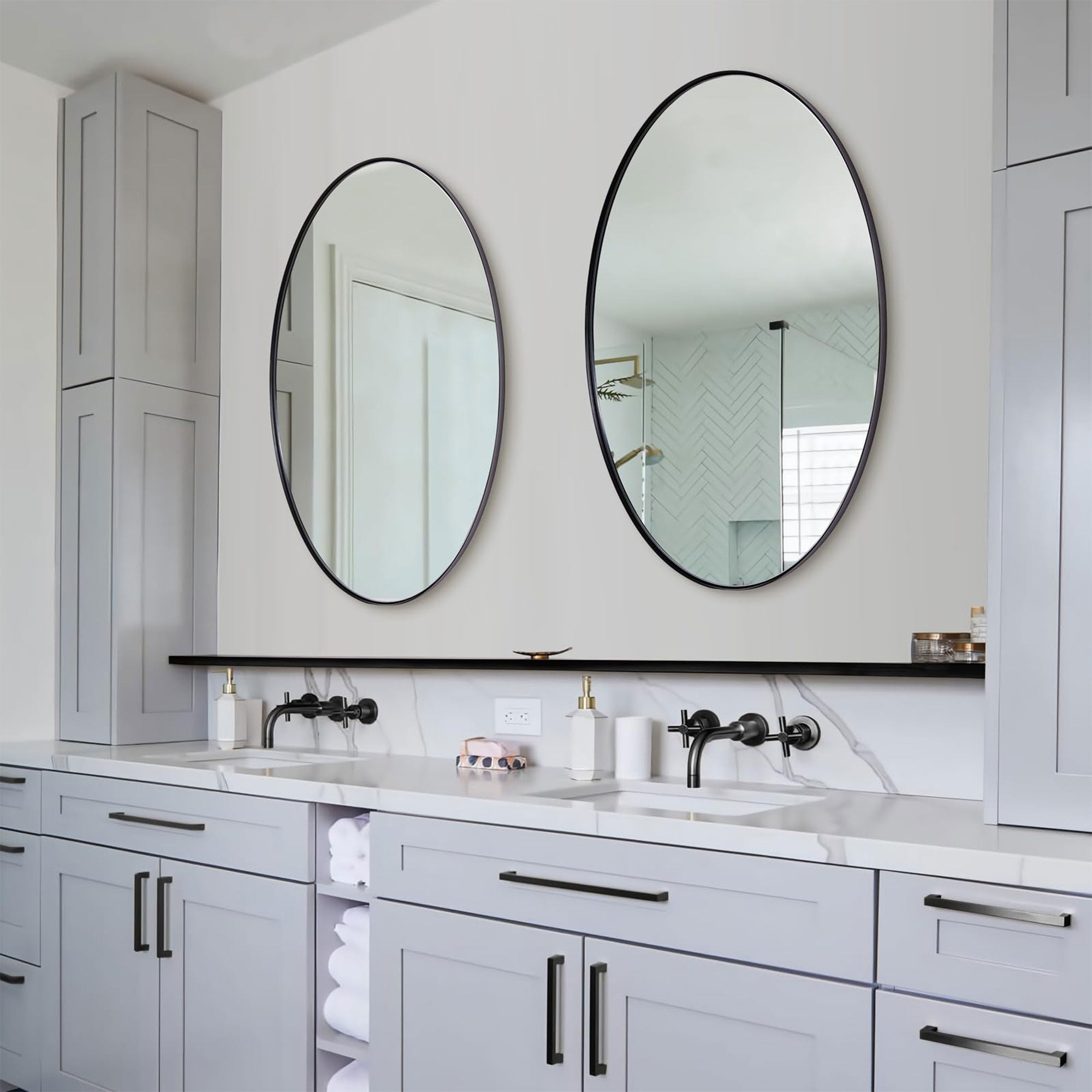 ANDY STAR Modern 24 x 36 Inch Oval Wall Hanging Bathroom Mirror, Black(Open Box) - VMInnovations