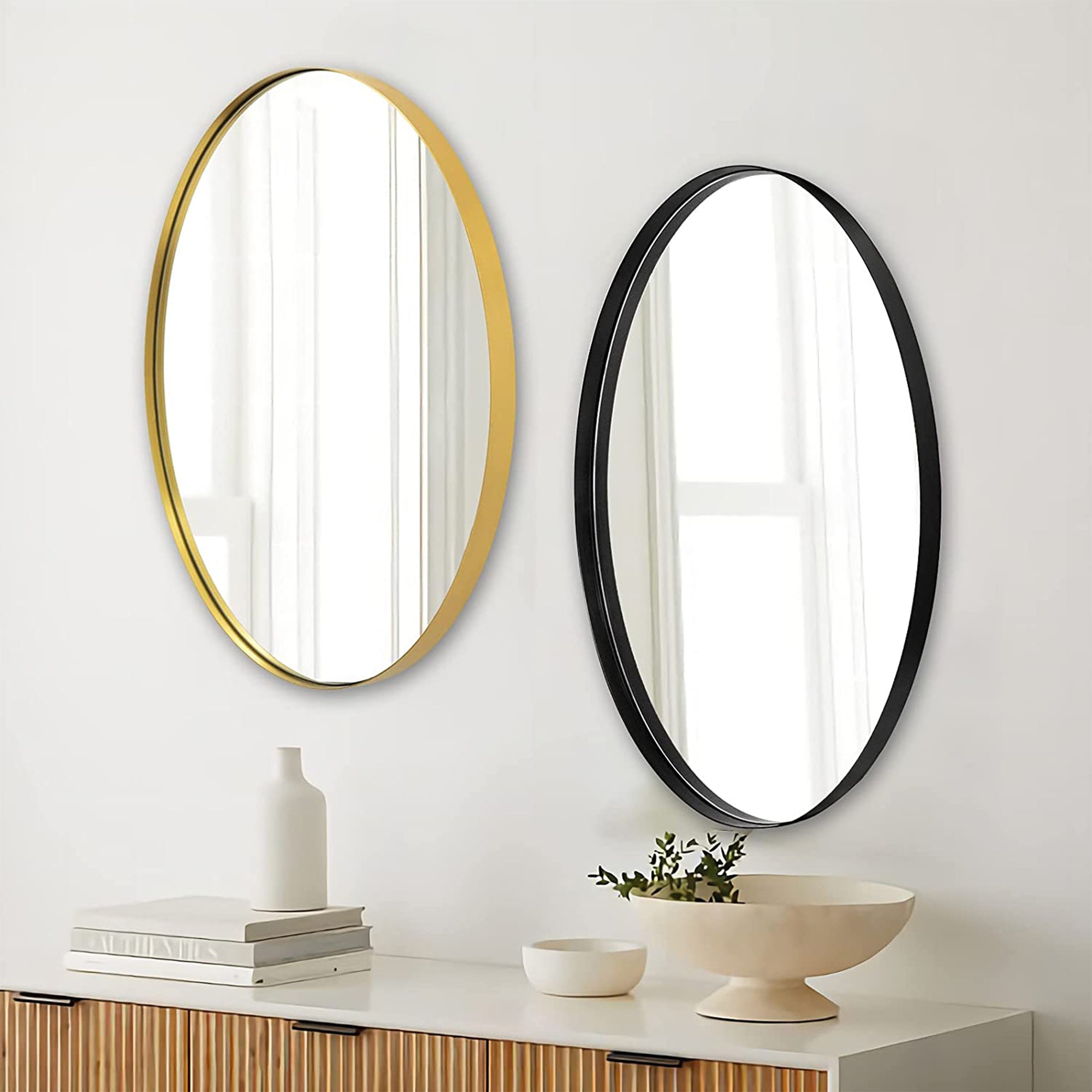 ANDY STAR Modern 20" x 28" Oval Wall Hanging Bathroom Mirror, Matte Black (Used) - VMInnovations