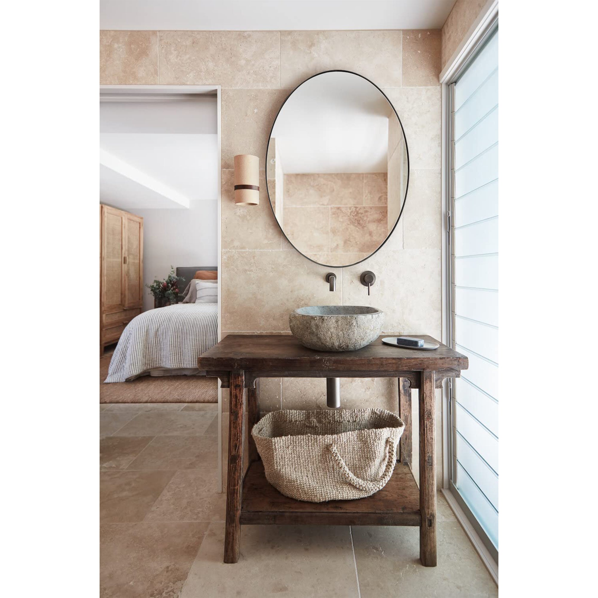 ANDY STAR Modern 20" x 28" Oval Wall Hanging Bathroom Mirror, Matte Black (Used) - VMInnovations