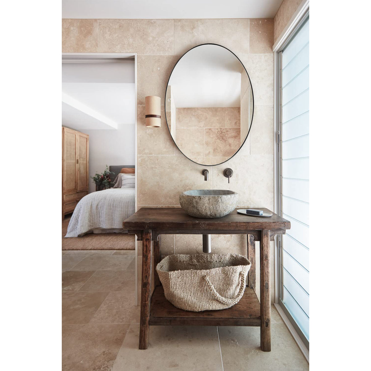 ANDY STAR Modern 20 x 28 Inch Oval Wall Hanging Bathroom Mirror, Matte Black