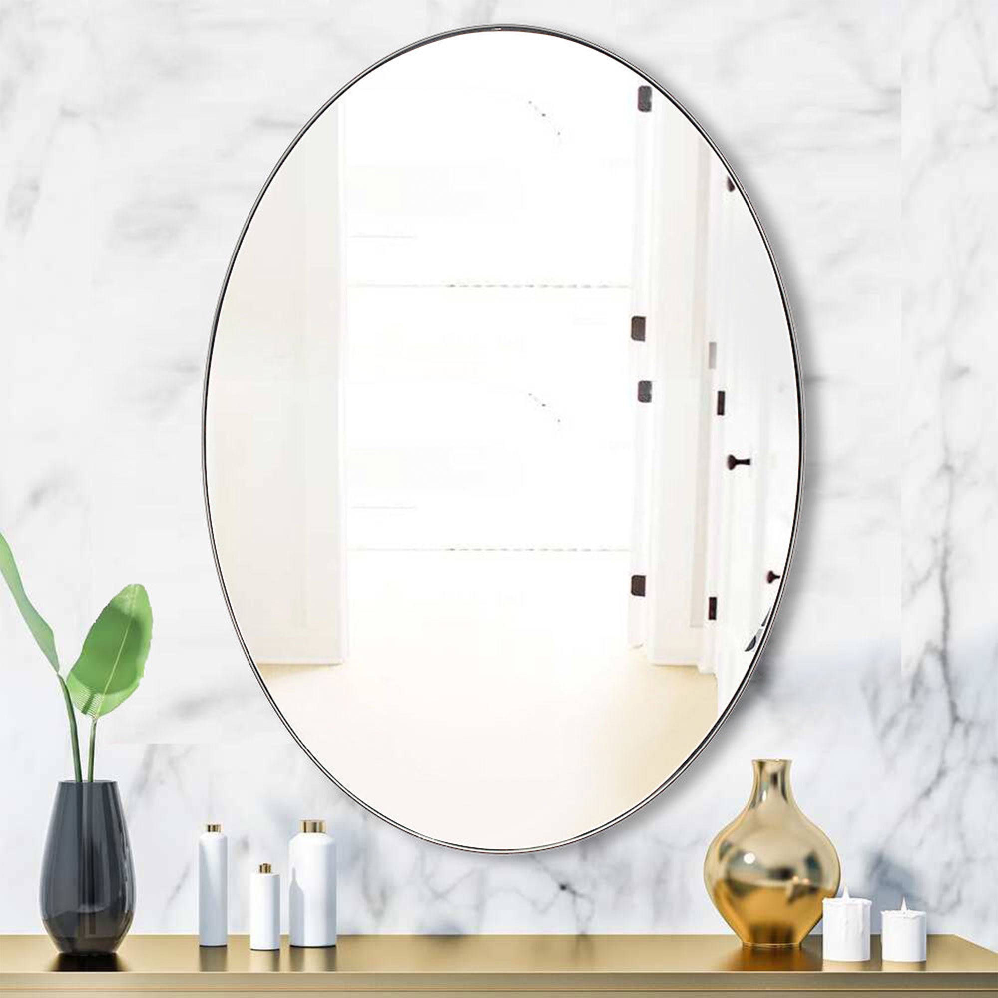 ANDY STAR Modern 24 x 36 Inch Oval Wall Hanging Bathroom Mirror (Open Box) - VMInnovations