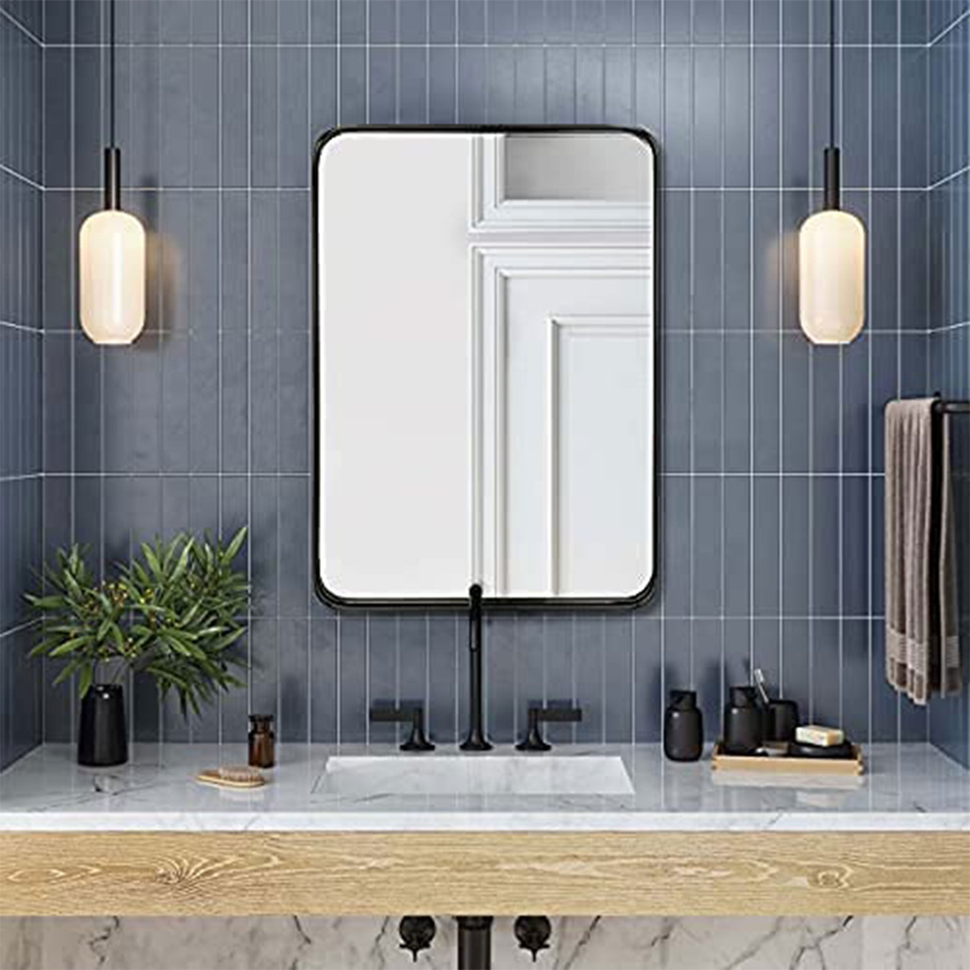 ANDY STAR 24 x 36 Inch Rectangular Hanging Deep Metal Frame Wall Mirror, Black - VMInnovations