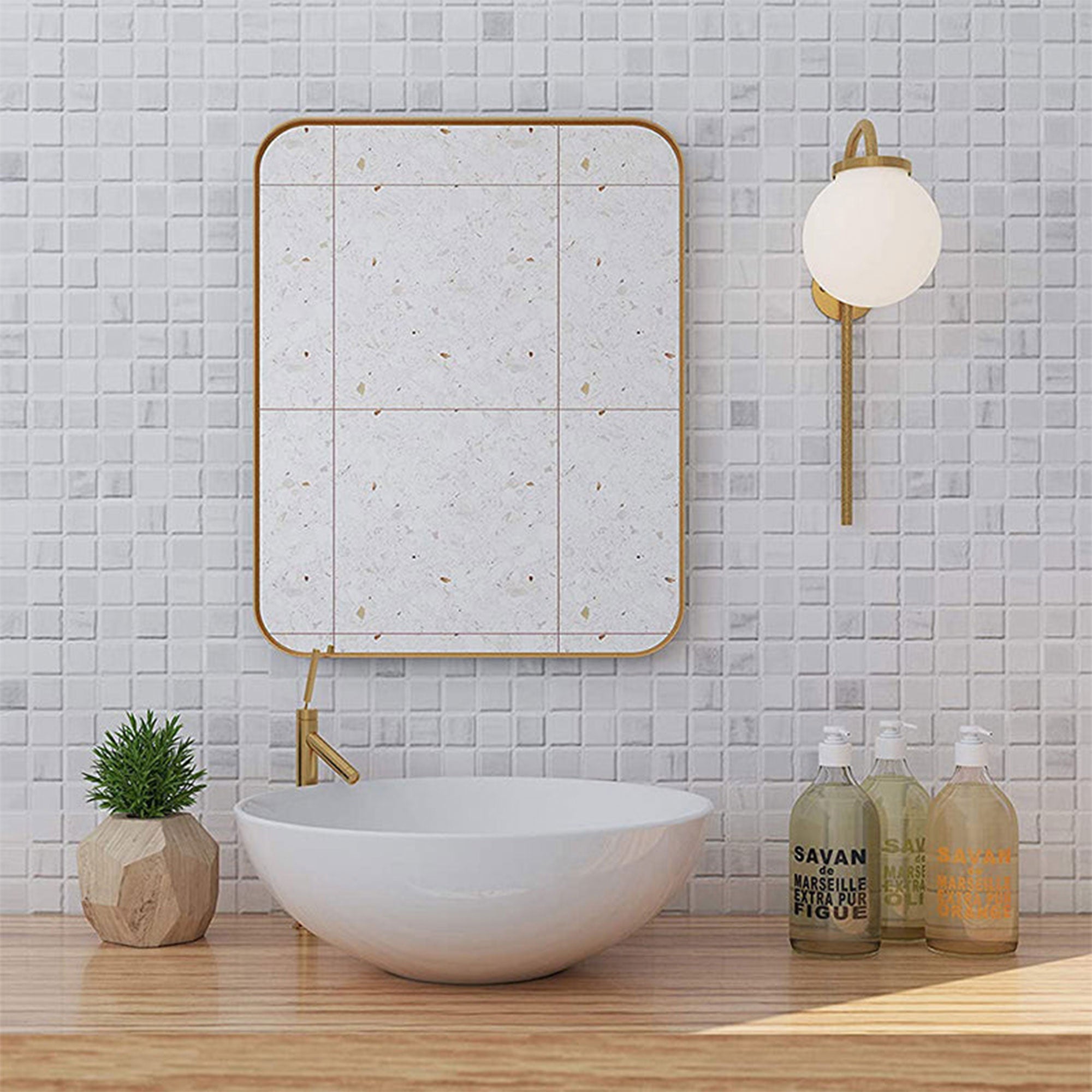 ANDY STAR Modern 22 x 30 Inch Rectangular Hanging Bathroom Mirror, Brushed Gold - VMInnovations