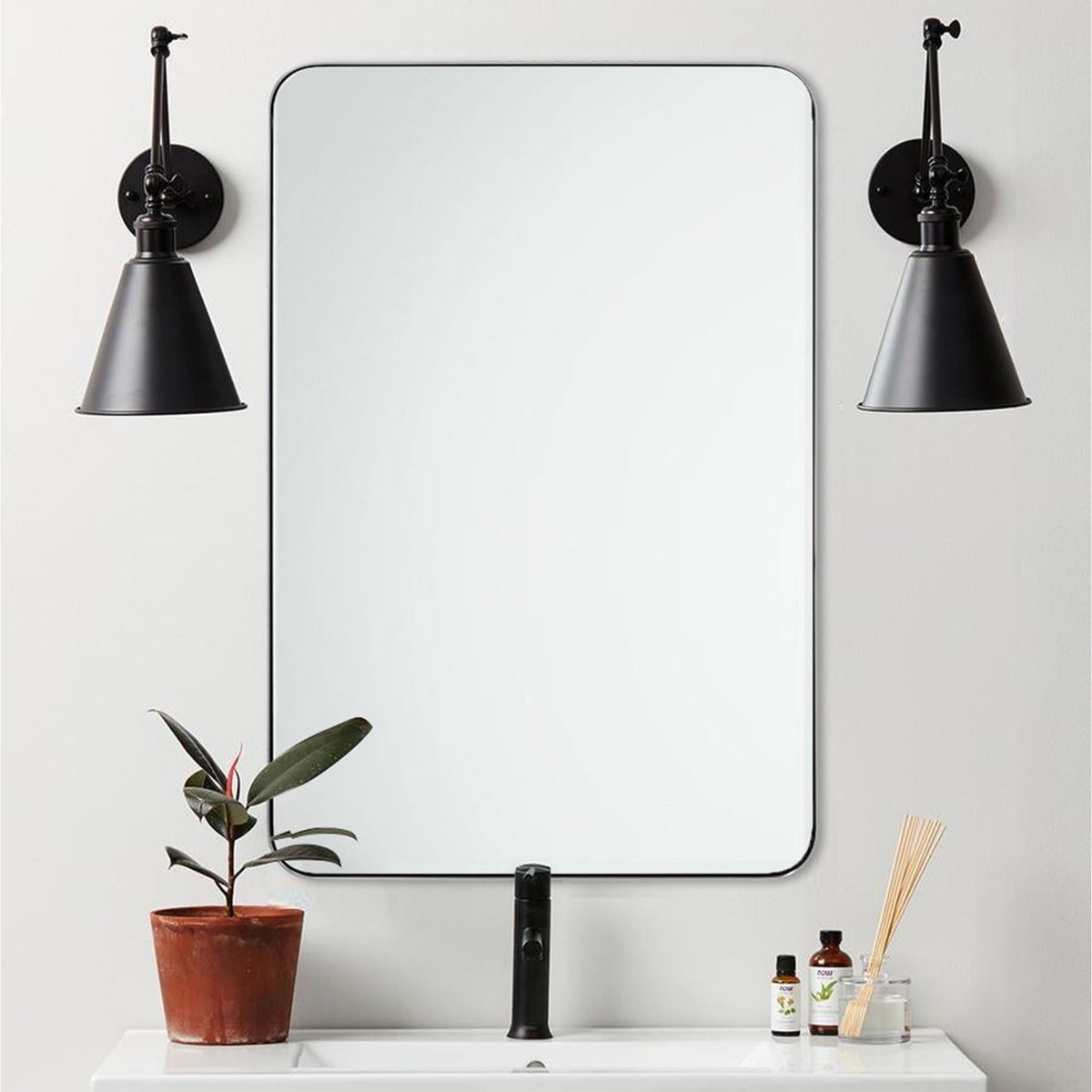 ANDY STAR Modern 24 x 36 In Rectangular Hanging Bathroom Mirror, Brushed Nickel
