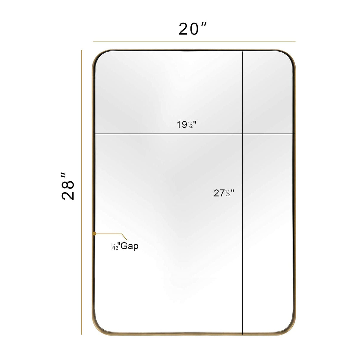 ANDY STAR Modern 20 x 28 Inch Rectangular Hanging Bathroom Vanity Mirror, Gold