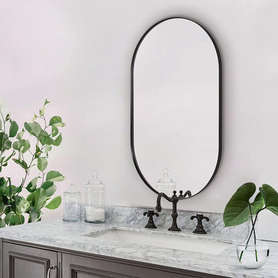 ANDY STAR Modern 20 x 33 Inch Oval Wall Hanging Bathroom Mirror, Matte Black