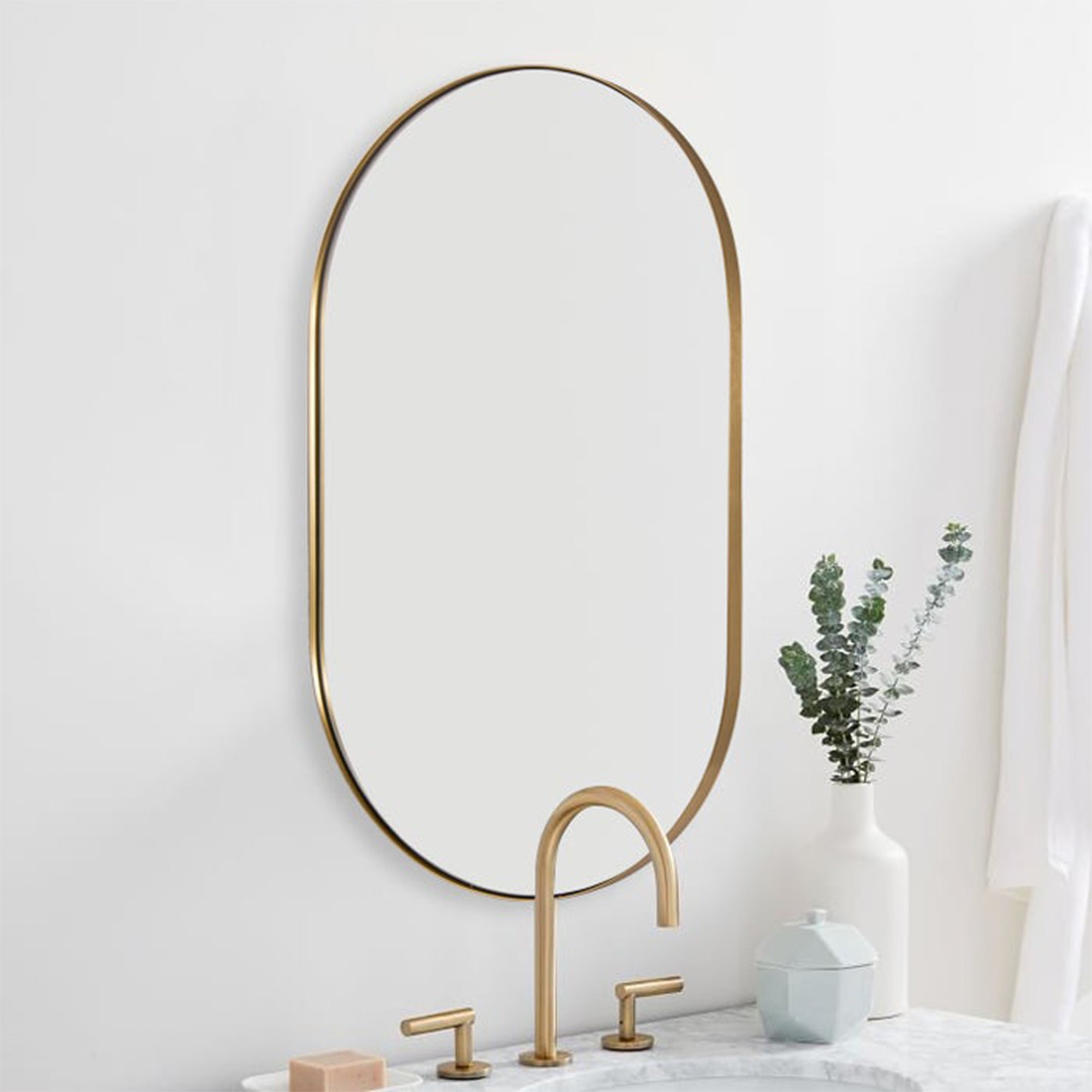 ANDY STAR Modern 20"x33" Oval Wall Hanging Bathroom Mirror, Brushed Gold (Used) - VMInnovations