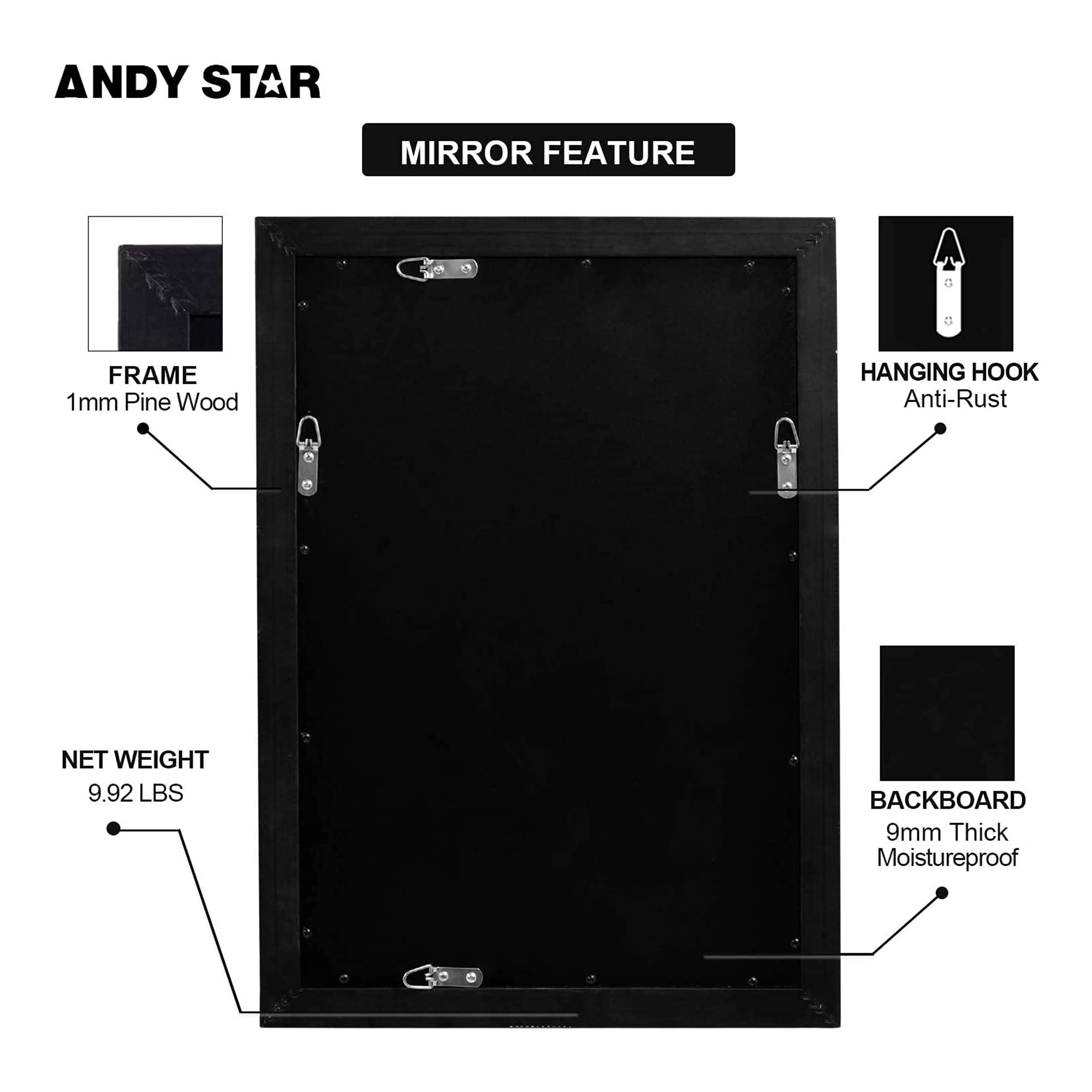 ANDY STAR Modern 20 x 28 Inch Hanging Bathroom Vanity Mirror (Open Box) - VMInnovations