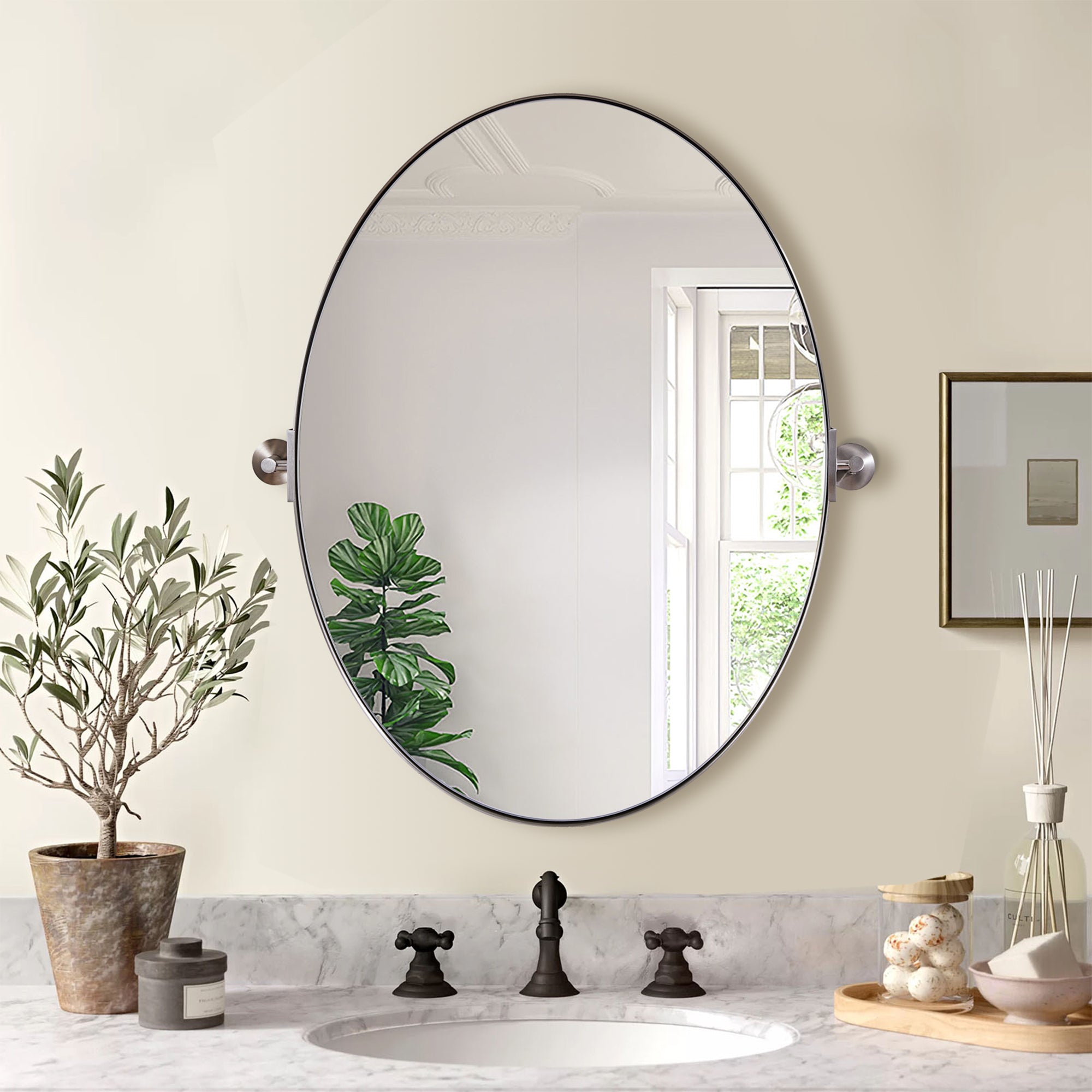 Moon Mirror Modern Oval Wall Pivot Steel Bathroom Mounted Mirror (Open Box) - VMInnovations