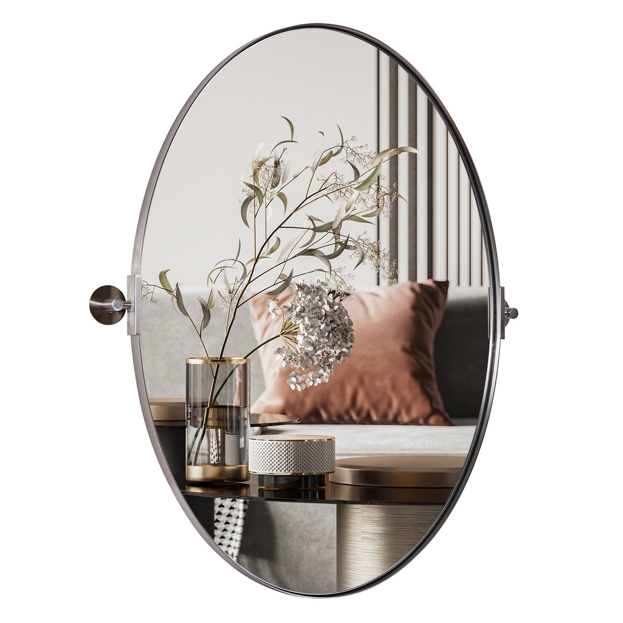 Moon Mirror Modern Oval Wall Pivot Steel Bathroom Mounted Mirror (Open Box) - VMInnovations