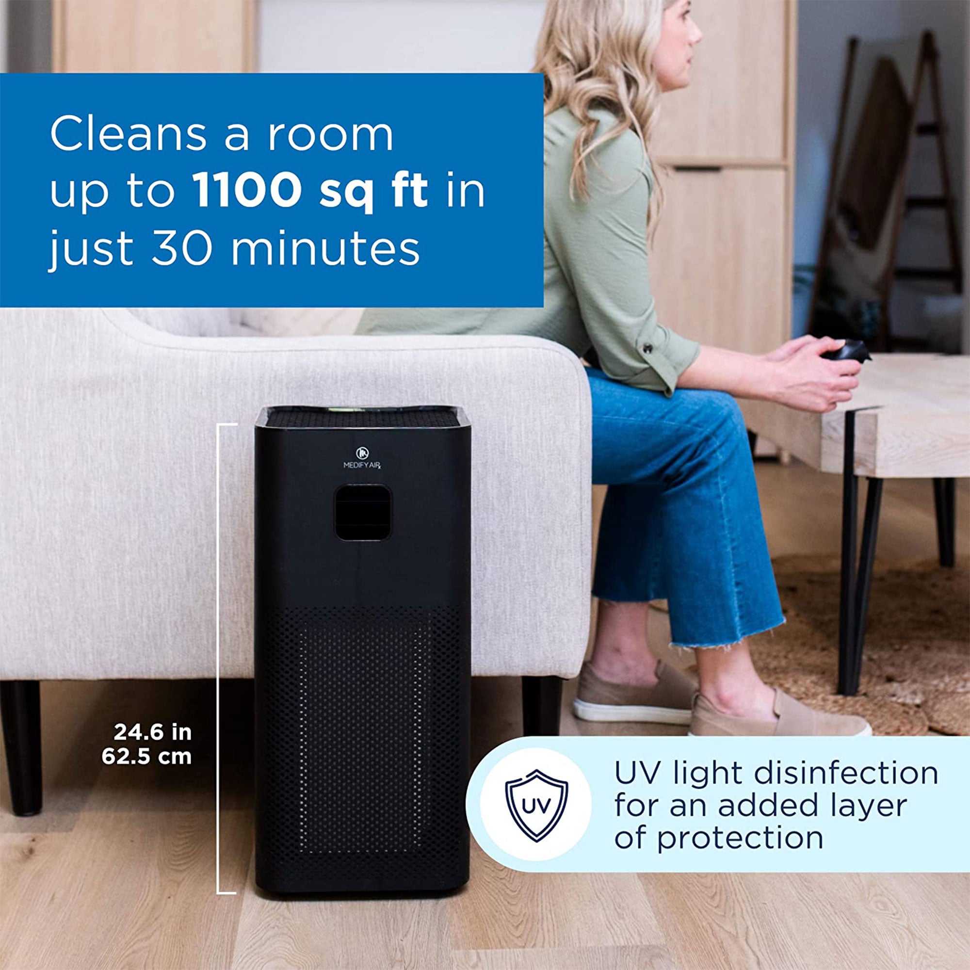 Medify Air,100 Sq Ft Compact Air Purifier with True HEPA Filter, Black(Open Box)