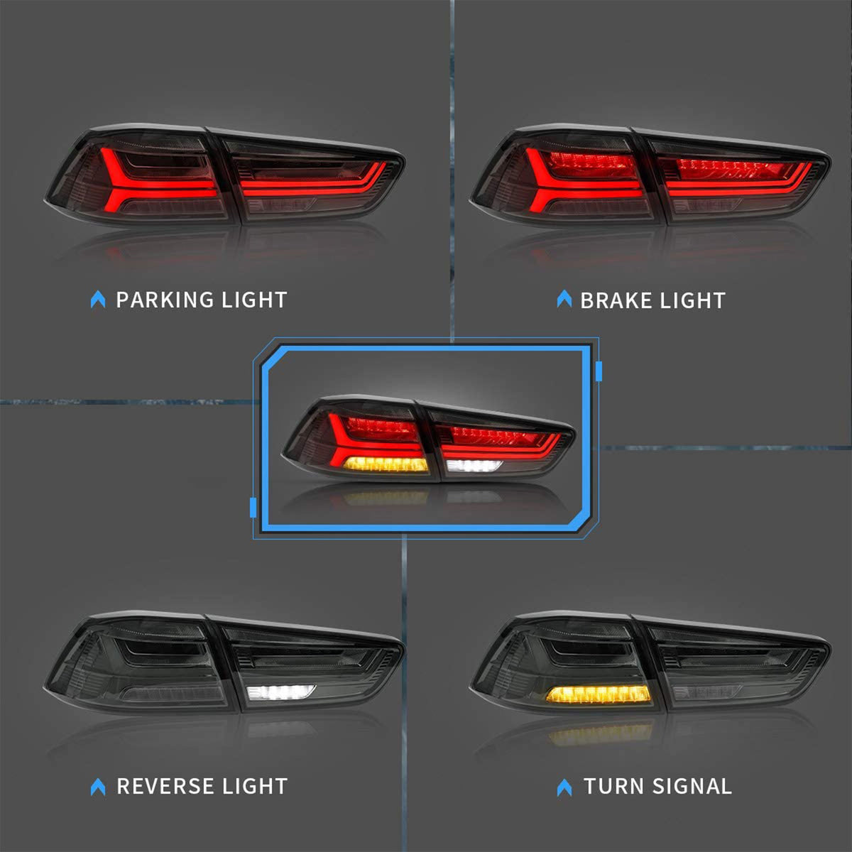 Vland YAB-YS-0155B LED Taillights for 2008-2020 Mistubishi Lancer, Tinted, Pair