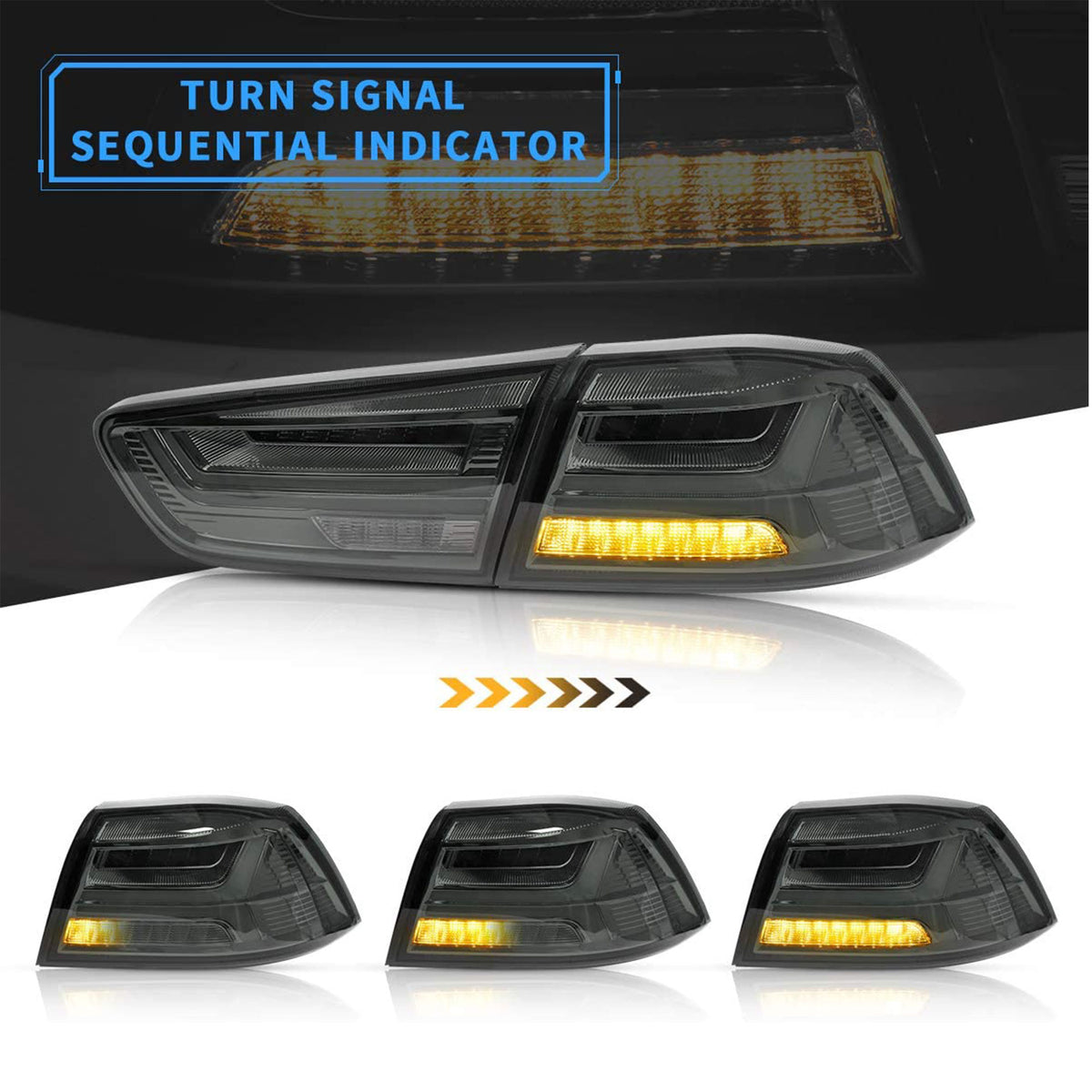 Vland YAB-YS-0155B LED Taillights for 2008-2020 Mistubishi Lancer, Tinted, Pair