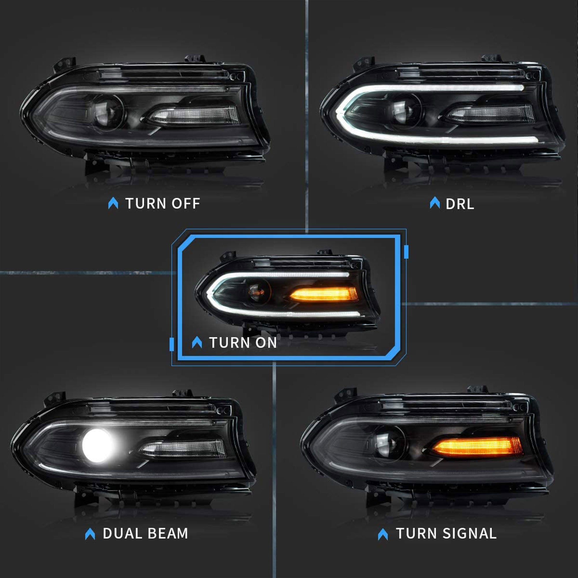 VLAND YAA-XCHR-2033 Pro RGB LED Headlights for 15-20 Dodge Charger (Open Box) - VMInnovations