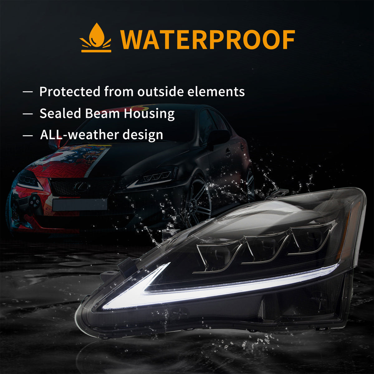 VLAND YAA-IS-0303 LED Headlights w/ Turn Signals for Select 2006-12 Lexus Models