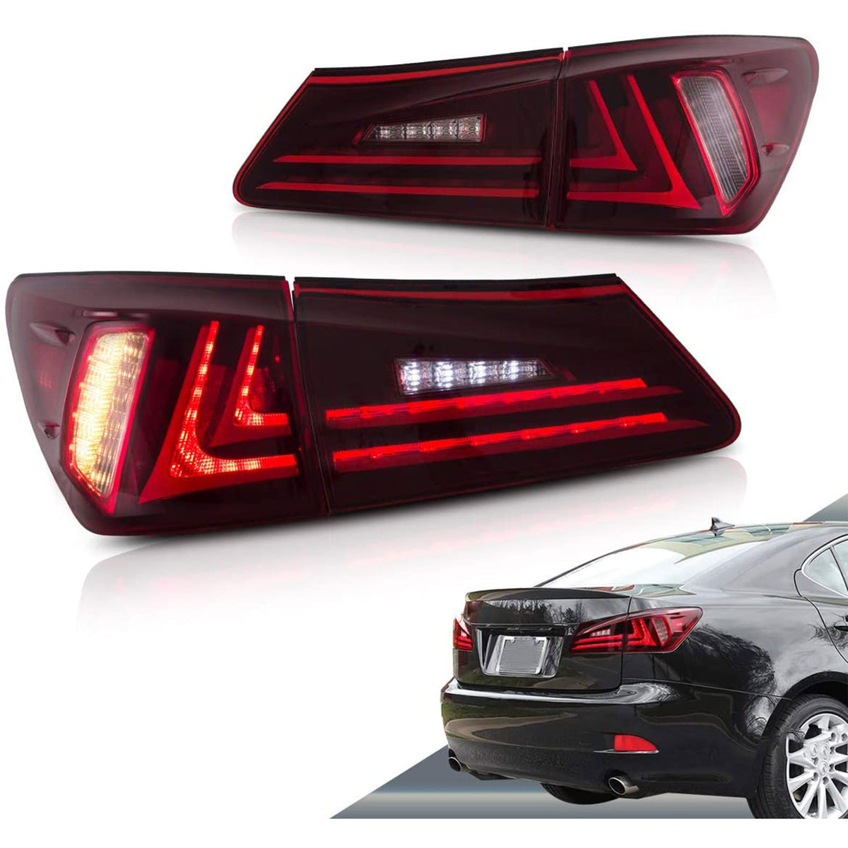 Vland YAB-IS-0277 Tinted LED Taillights for 2006-2012 Lexus IS250 Models, Smoke - VMInnovations