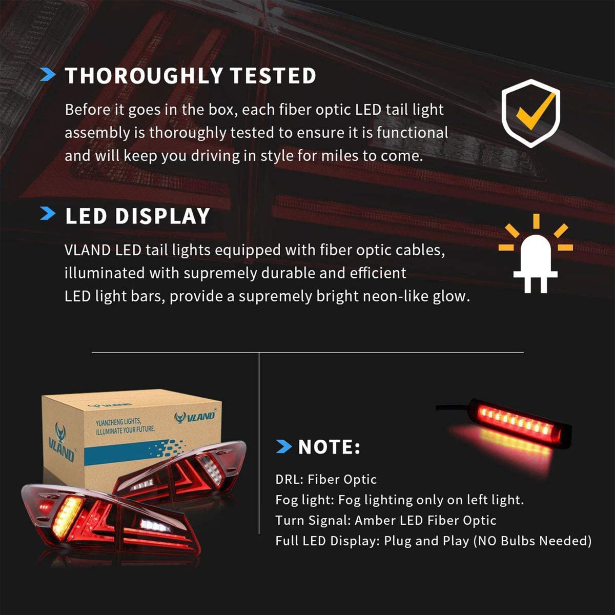 Vland YAB-IS-0277 Tinted LED Taillights for 2006-2012 Lexus IS250 Models, Smoke - VMInnovations
