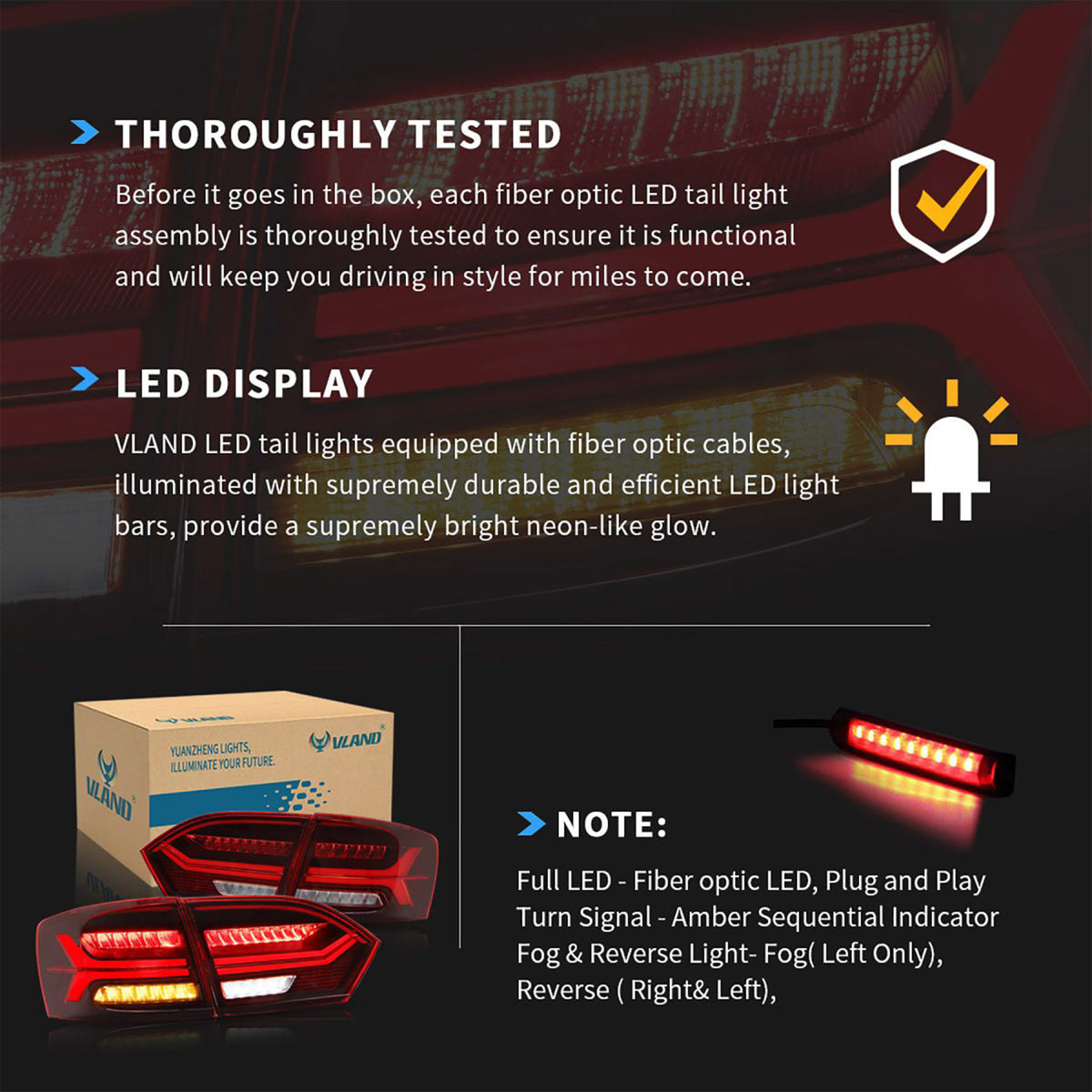 Vland YAB-ST-0215A-H LED Taillight Assemblies for 2011-14 Volkswagen Jetta, Pair