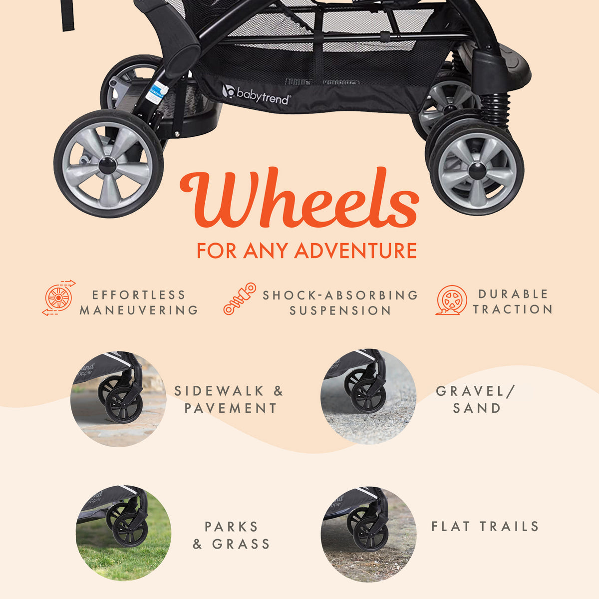 Baby Trend Sit N' Stand Foldable Front & Rear Seat Ultra Stroller, Morning Mist (For Parts)