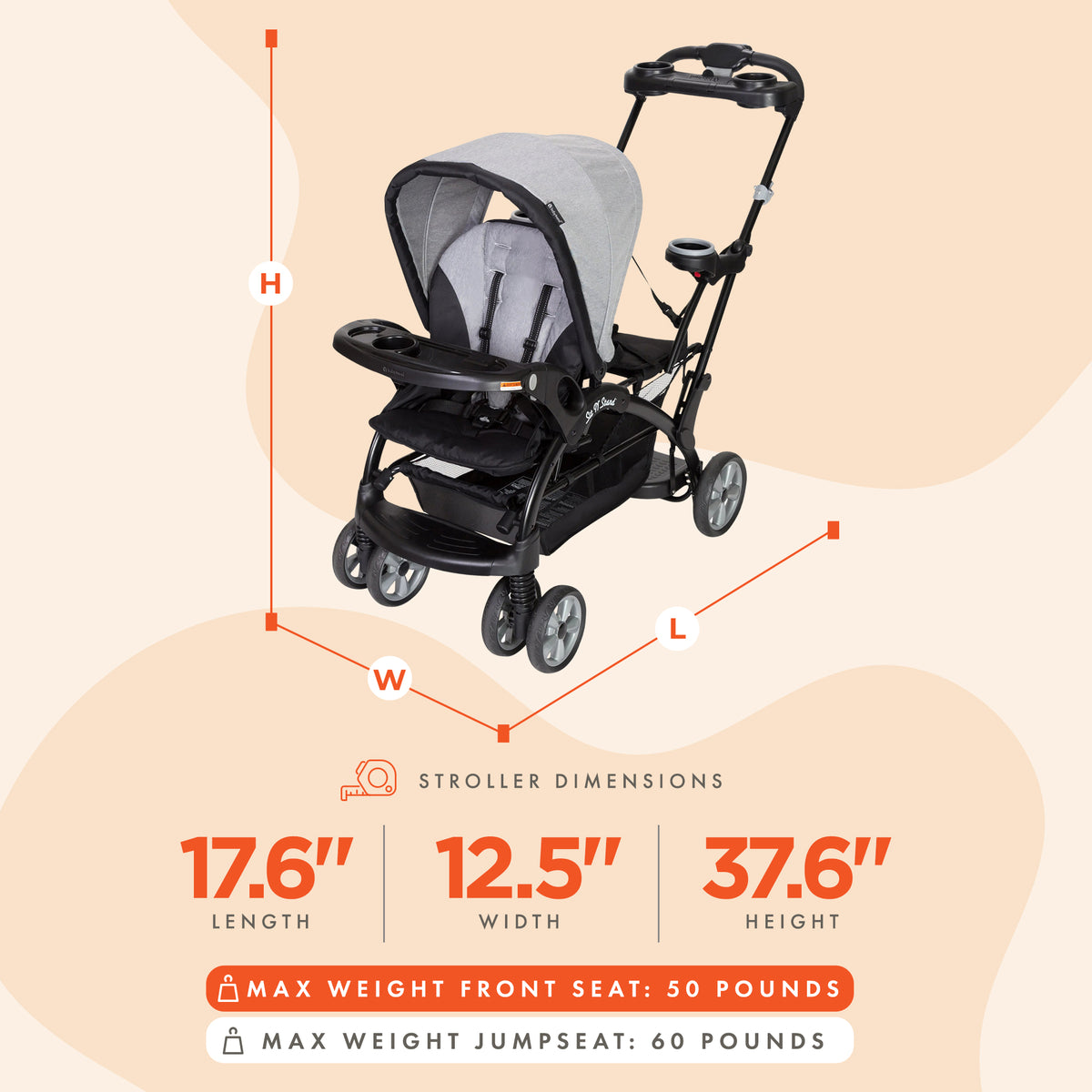 Baby Trend Sit N' Stand Foldable Front & Rear Seat Stroller, Morning Mist (Used)
