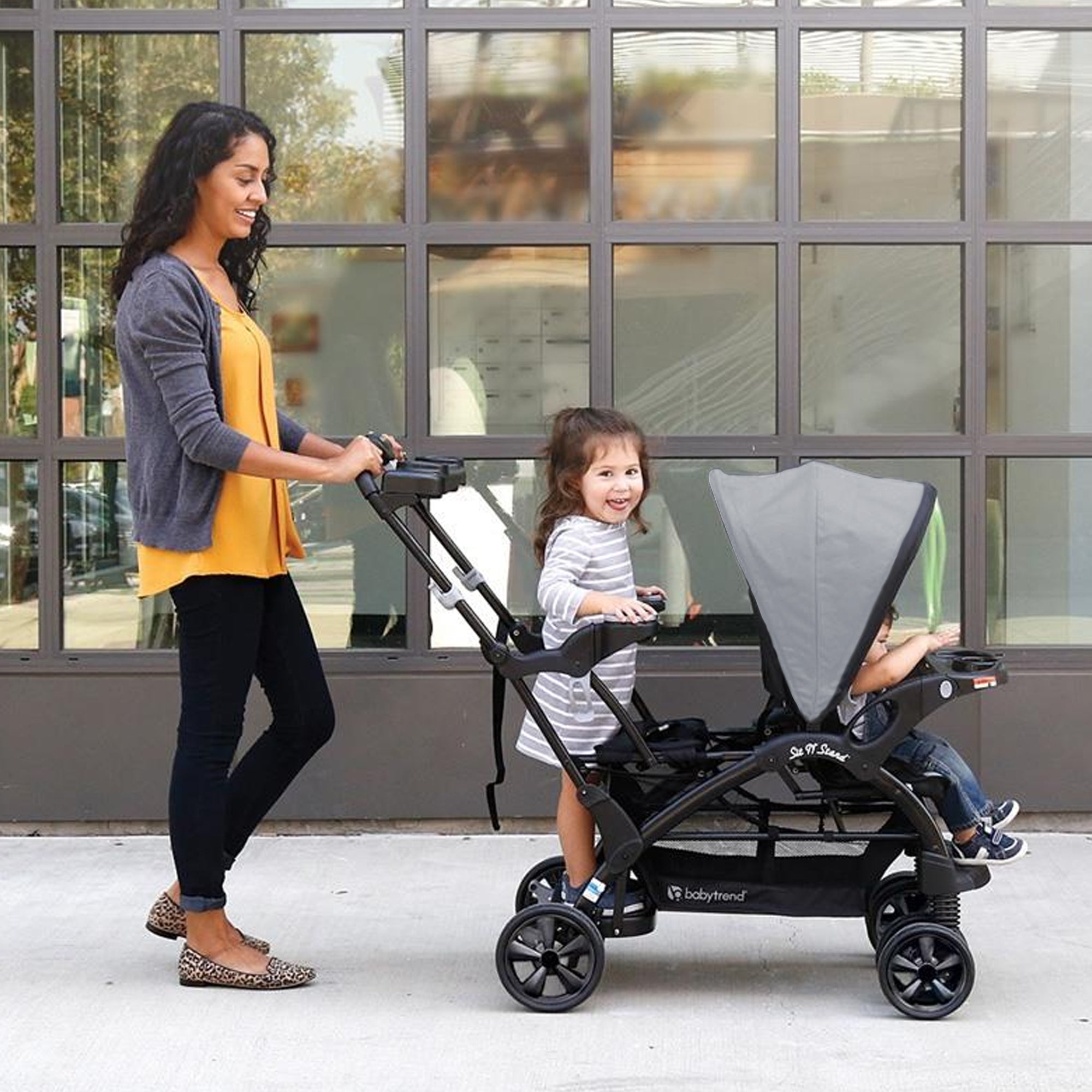 Baby Trend Sit N' Stand Foldable Front & Rear Seat Stroller, Gray(Open Box)