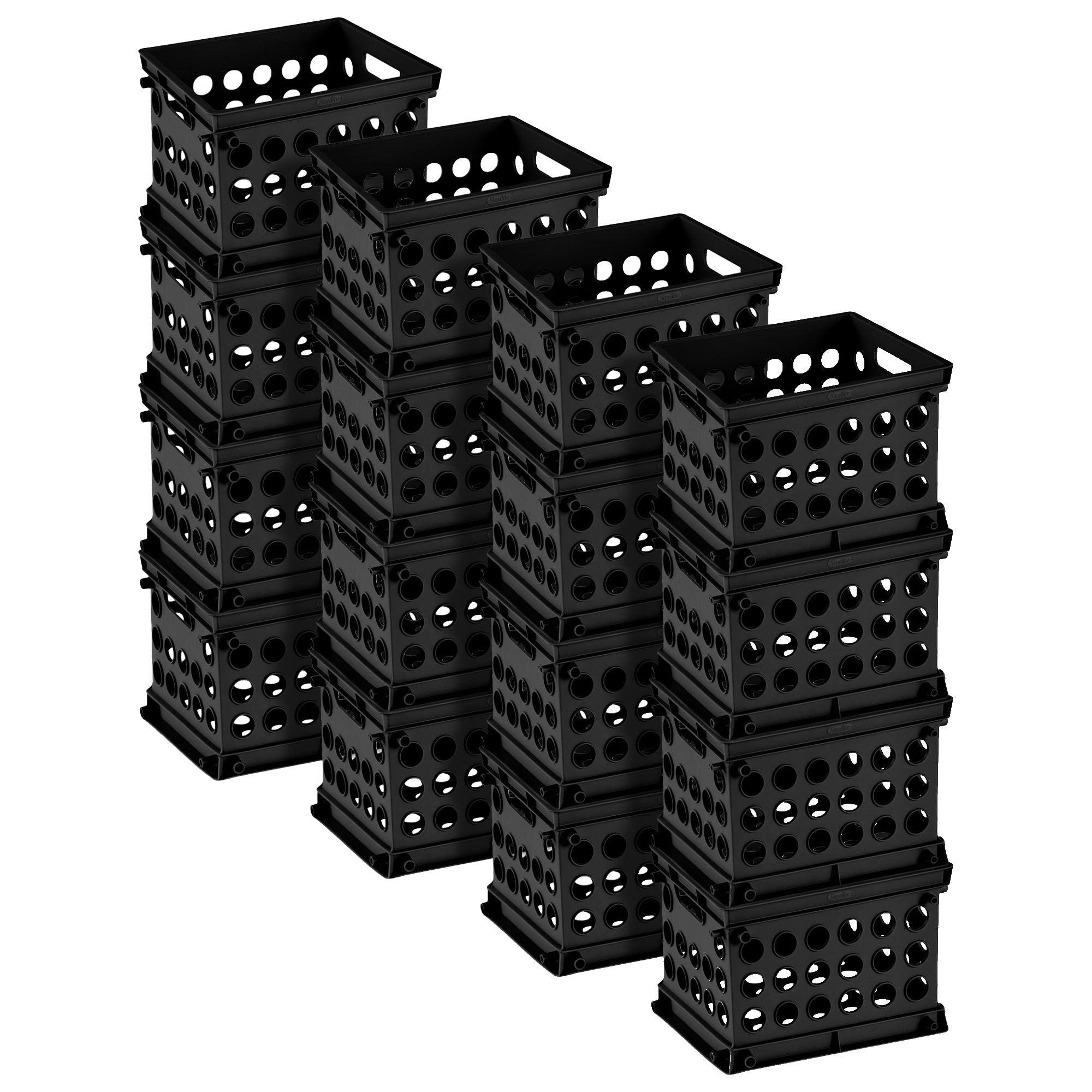 Sterilite Mini Crate Stackable Plastic Storage Bin Organizer w/ Handles, 16 Pack - VMInnovations