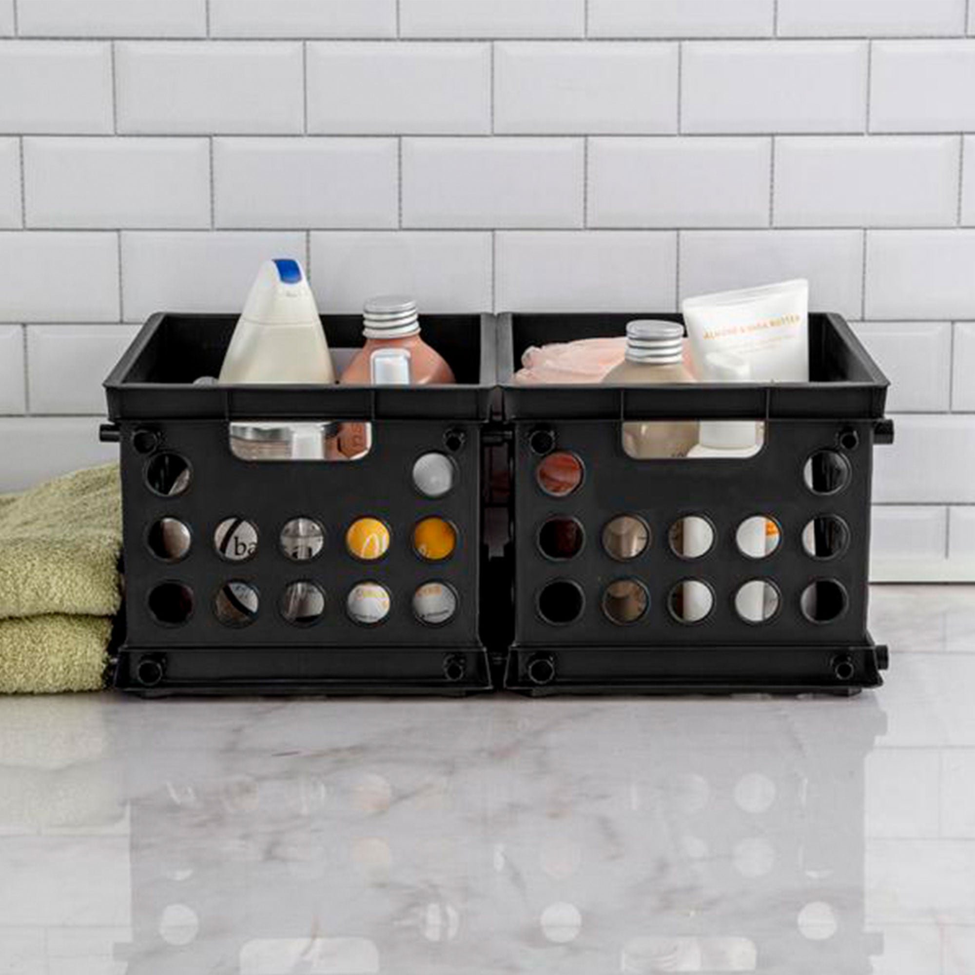 Sterilite Mini Crate, Stackable Plastic Storage Bin with Handles, Black, 24 Pack