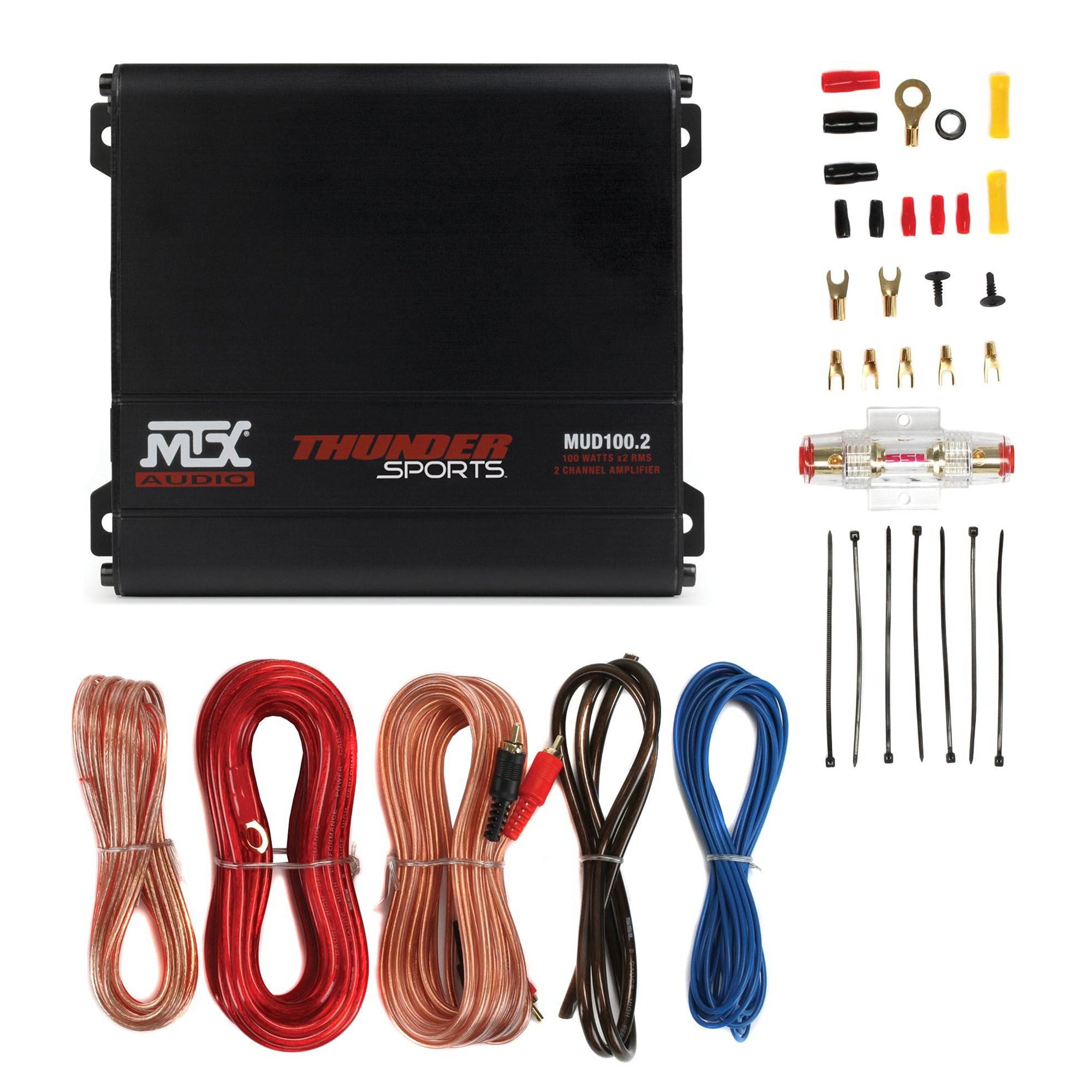 MTX Mud Series 200W RMS 2 Channel Amplifier Kit & Soundstorm 8 Gauge Wiring Kit - VMInnovations