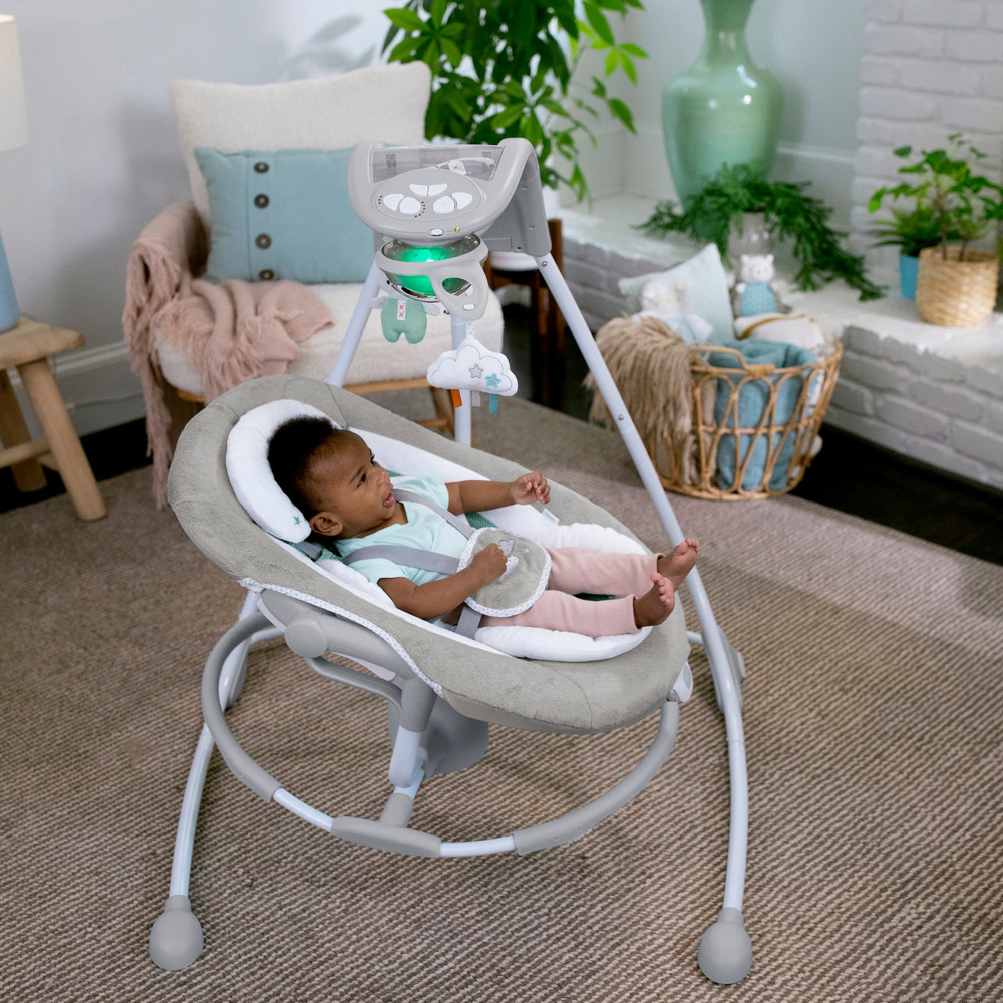 Ingenuity InLighten Baby Electric Cradling Swing Swivel Rocker Chair, Pemberton - VMInnovations