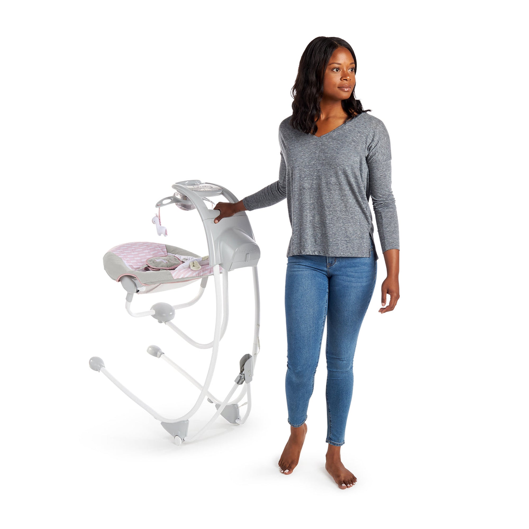 Ingenuity InLighten Baby Electric Cradling Swing Rocker Chair, Flora the Unicorn - VMInnovations