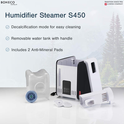 BONECO S450 Large Room Steam Humidifier with Hand Warm Mist and Digital Display