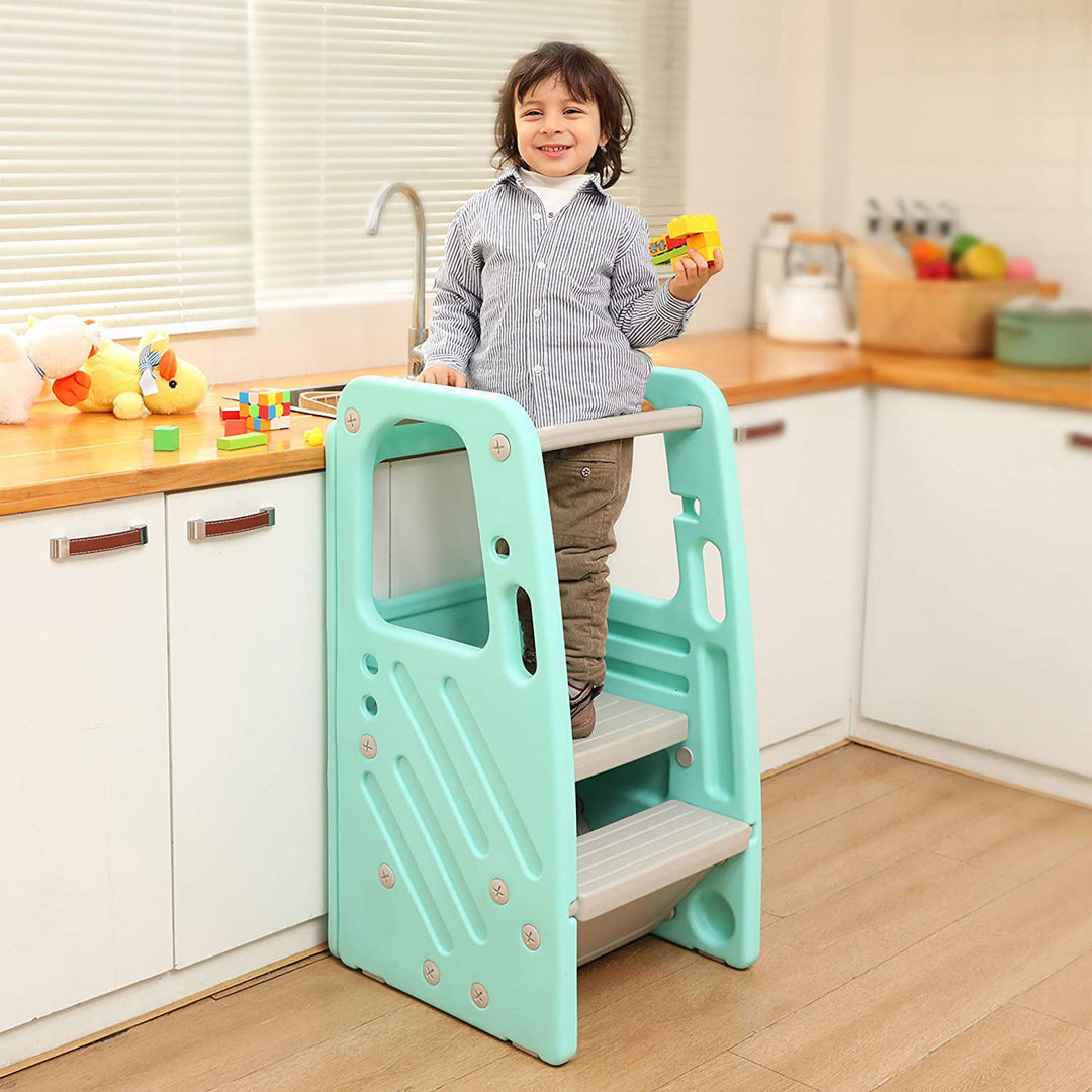 SDADI PLT01GN Children's Plastic Learning Stool with 3 Adjustable Heights, Green - VMInnovations