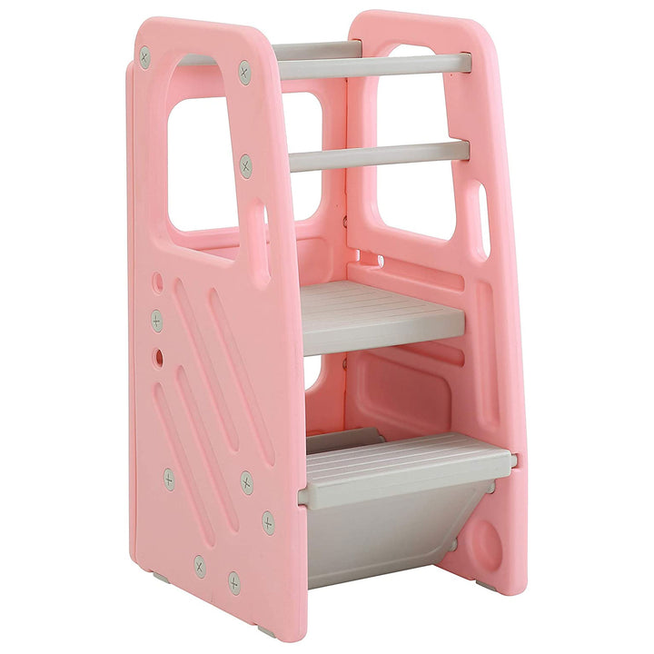 SDADI PLT01PK Children's Plastic Learning Stool with 3 Adjustable Heights, Pink - VMInnovations