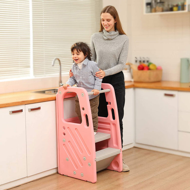 SDADI PLT01PK Children's Plastic Learning Stool with 3 Adjustable Heights, Pink - VMInnovations