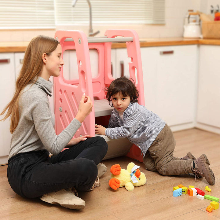 SDADI PLT01PK Children's Plastic Learning Stool with 3 Adjustable Heights, Pink - VMInnovations