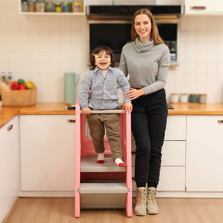 SDADI PLT01PK Children's Plastic Learning Stool with 3 Adjustable Heights, Pink - VMInnovations
