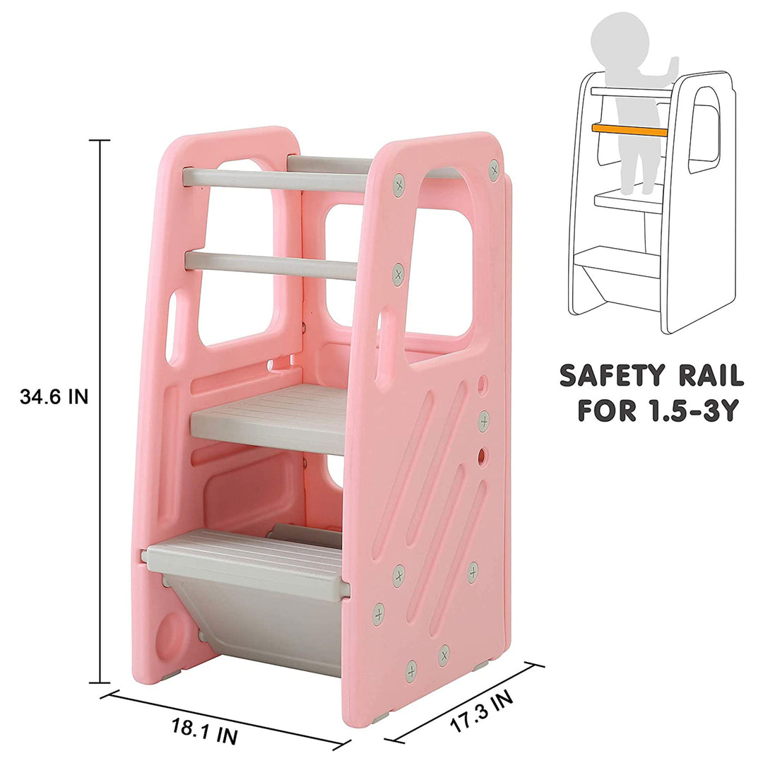 SDADI PLT01PK Children's Plastic Learning Stool with 3 Adjustable Heights, Pink - VMInnovations