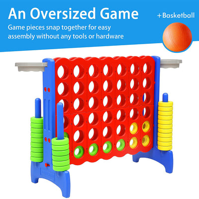 SDADI Giant 33 Inch 4-In-A-Row Game and Basketball Game for Kids, Blue and Red