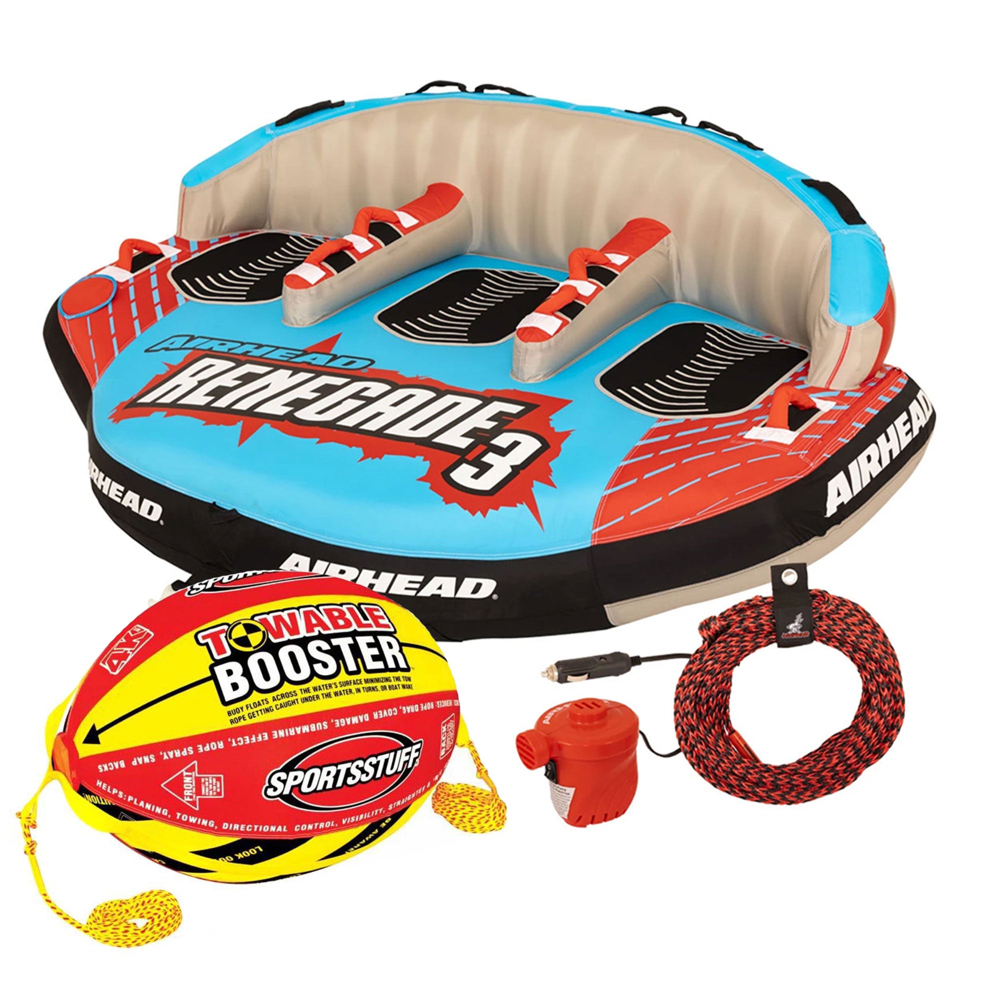 Airhead Renegade 3 Person Towable Water Tube w/ SPORTSSTUFF Towable Booster Ball - VMInnovations
