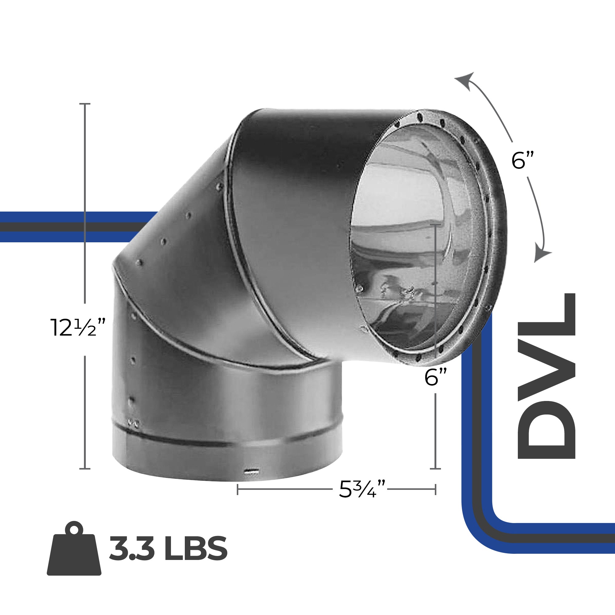 DuraVent DVL 6DVL-E90 Galvanized Double Wall Stove Pipe 90 Degree Elbow, Black