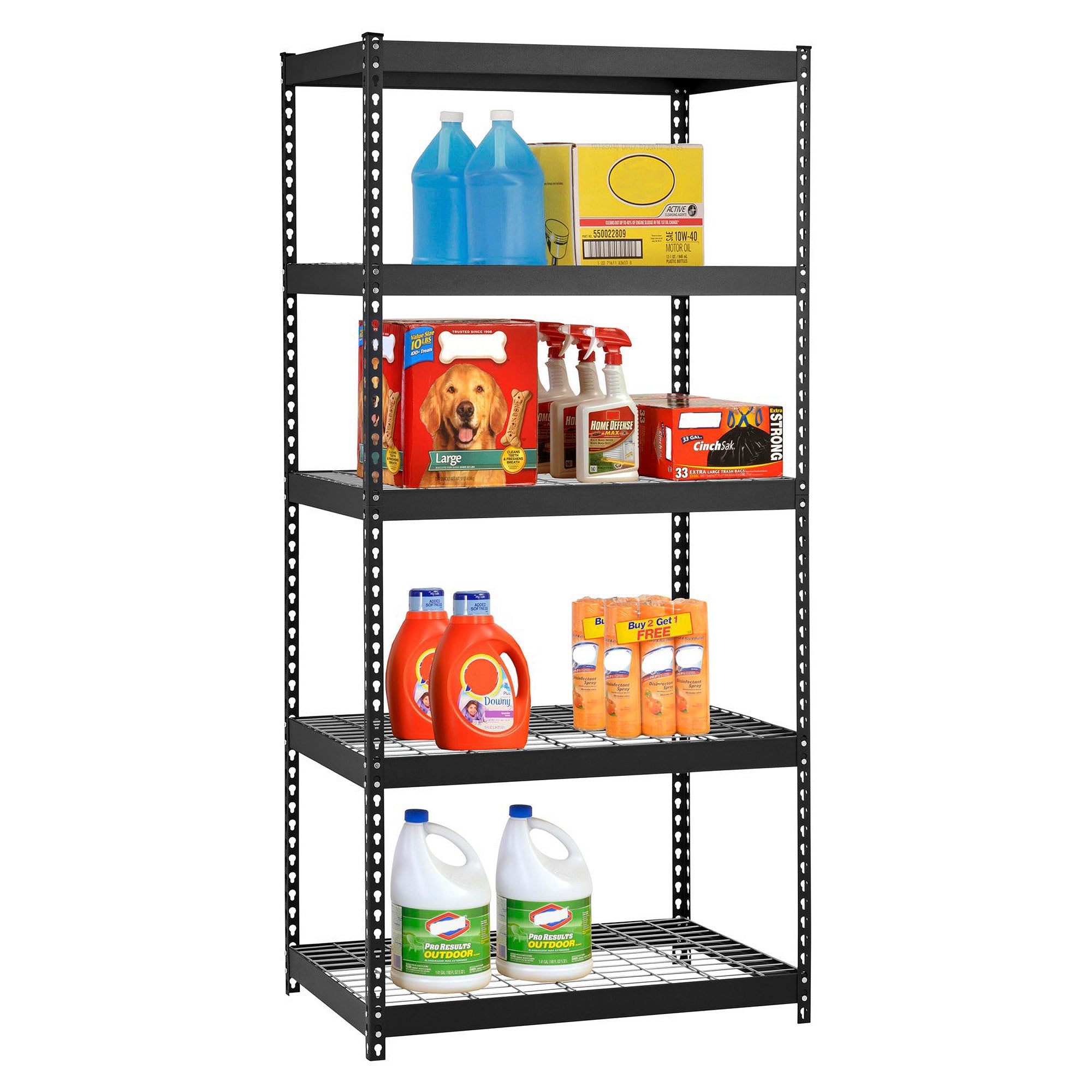 Adjustable 5 Shelf Durable Steel Storage Organization Shelving Unit, Black(Used)