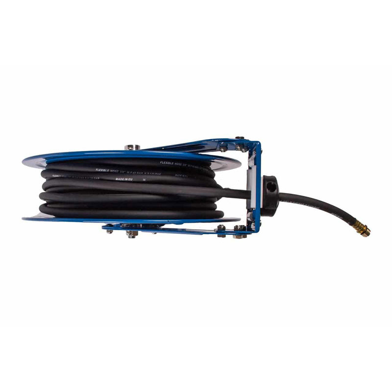 RapidAir 3/8 Inch by 50 Feet Dual Arm Auto Rewind Alloy Steel Hose Reel, Blue