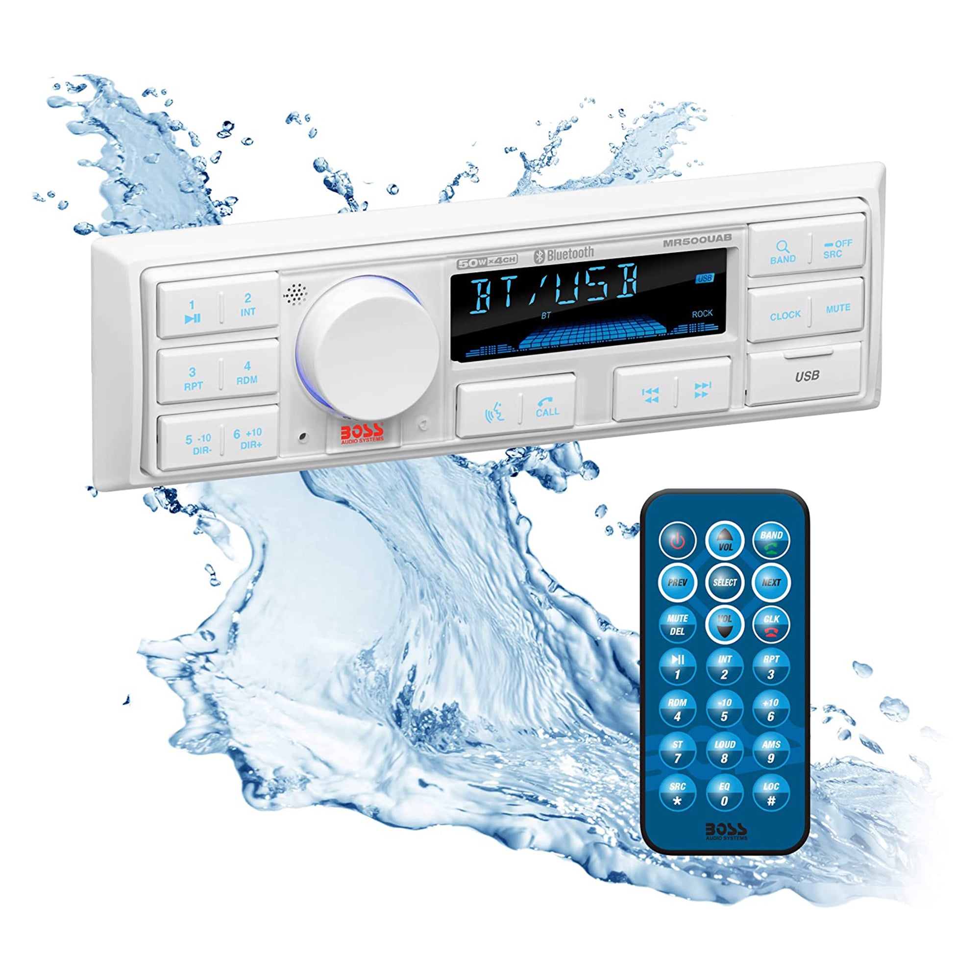 BOSS Audio Single-DIN Mech-Less Marine Audio Bluetooth Multimedia Player, White - VMInnovations