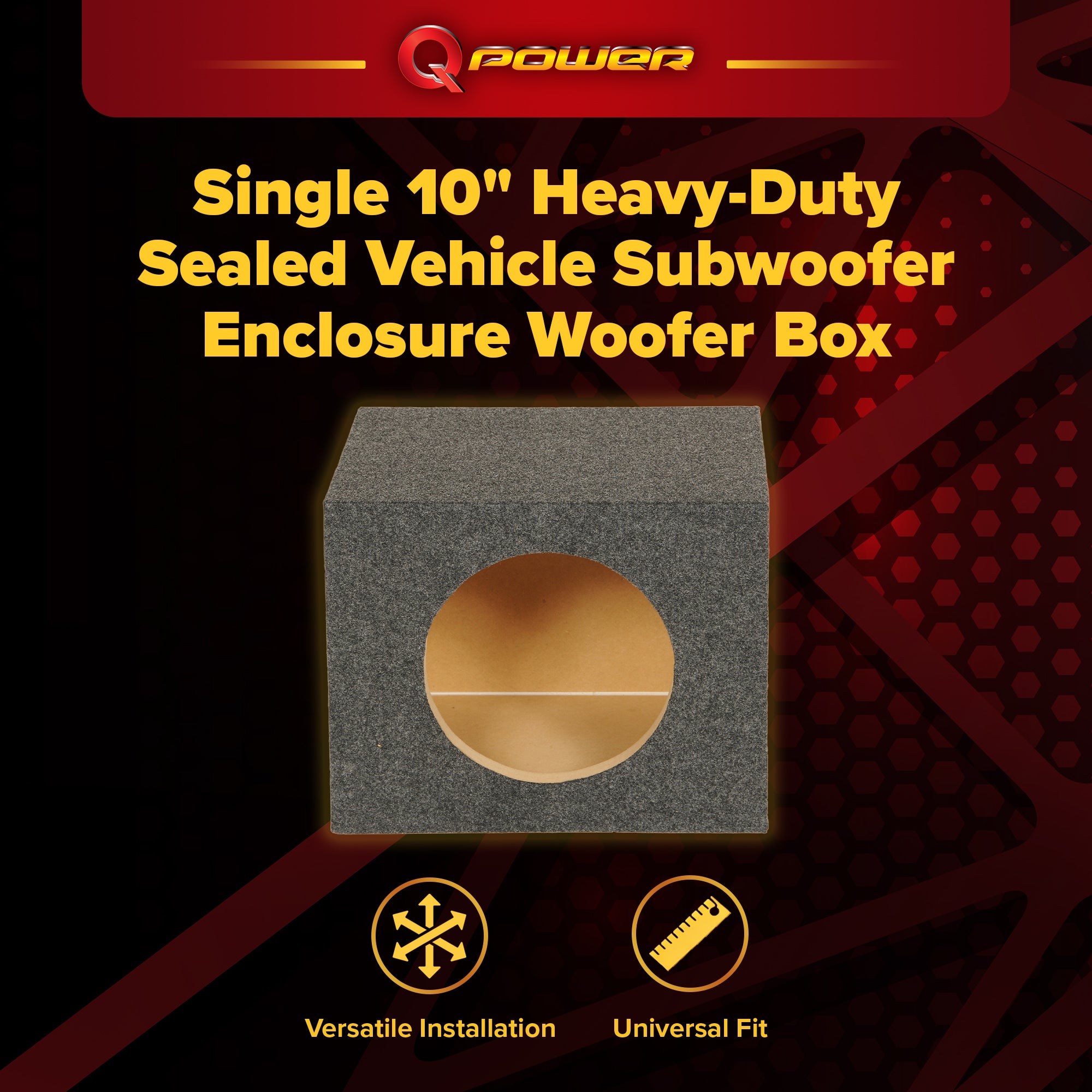 QPower 10" Heavy-Duty Single Sealed Vehicle Subwoofer Enclosure Woofer Box, Gray
