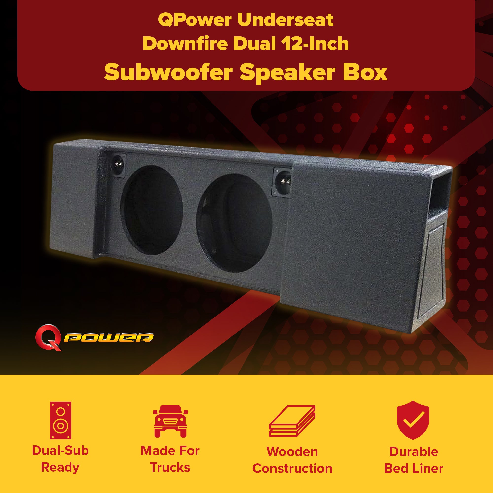 QPower Underseat Downfire Dual 12 In Subwoofer Box for Ford Trucks (Open Box)