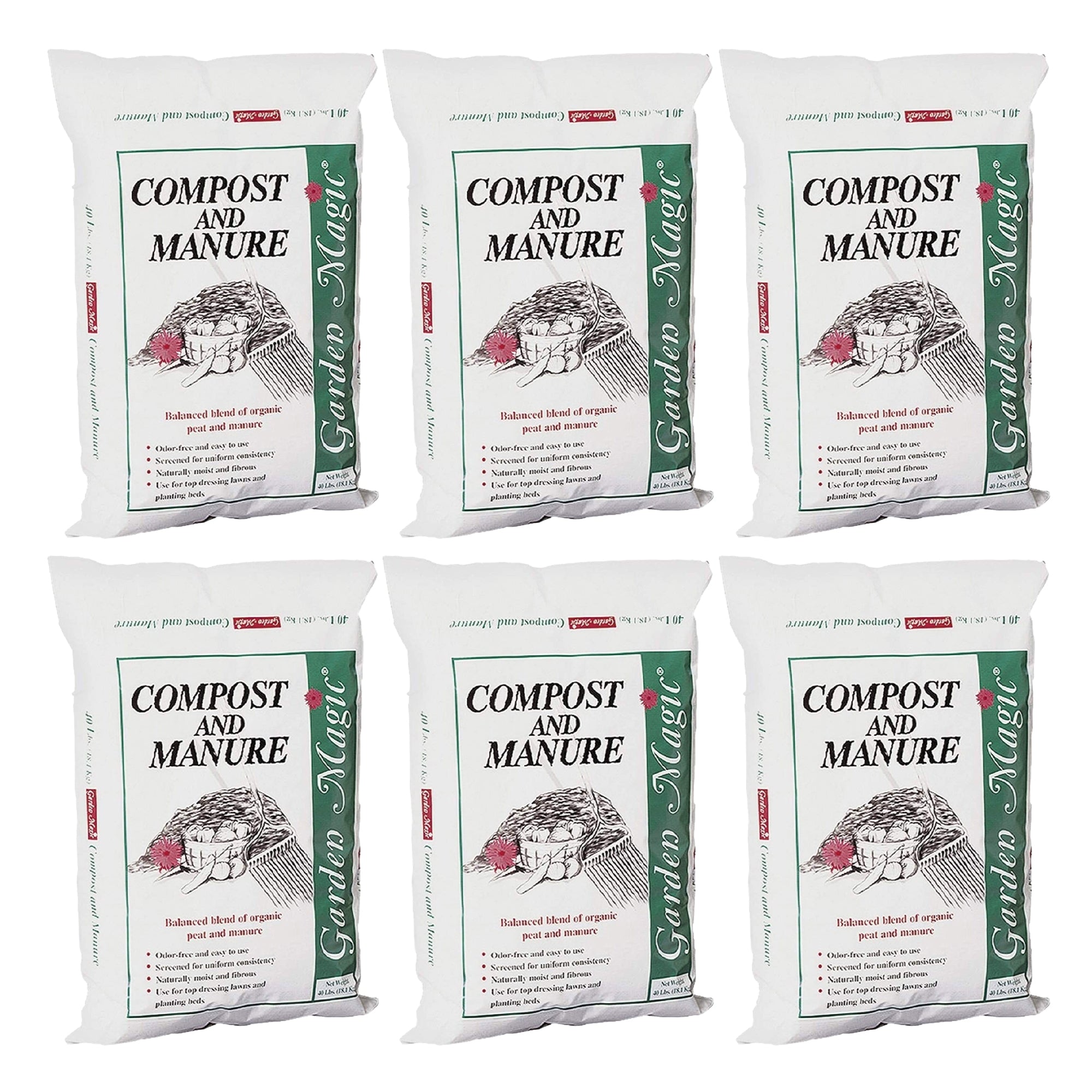Michigan Peat 5240 Lawn Garden Compost and Manure Blend, 40 Pound Bag (6 Pack) - VMInnovations
