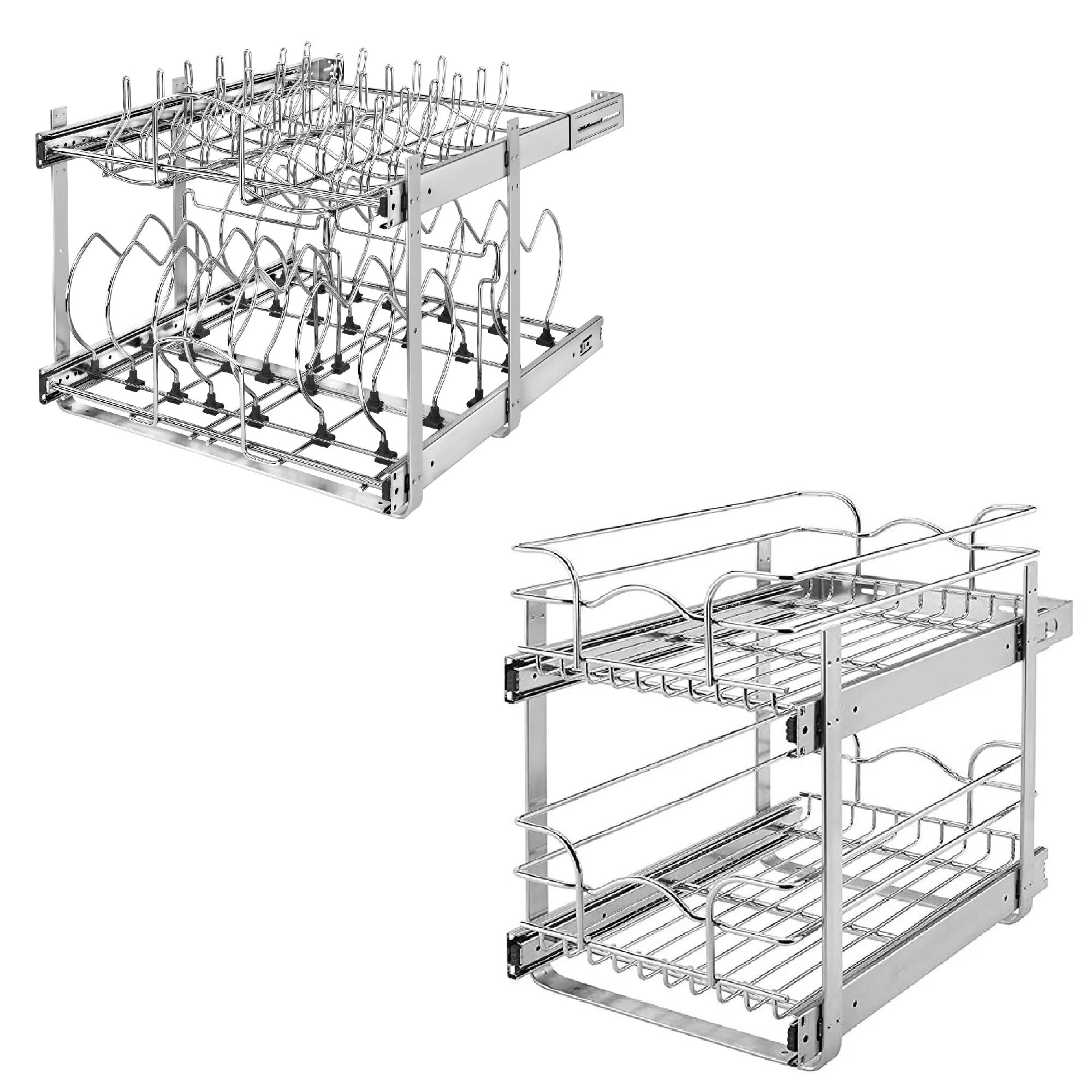 Rev-A-Shelf 21” 2 Tier Cabinet Organizer and 18” Pull Out 2 Tier Wire Baskets