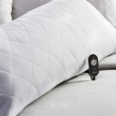 Sunbeam Soft Cotton Heated Body Pillow w/ 3 Heat Settings & Auto Shutoff, White