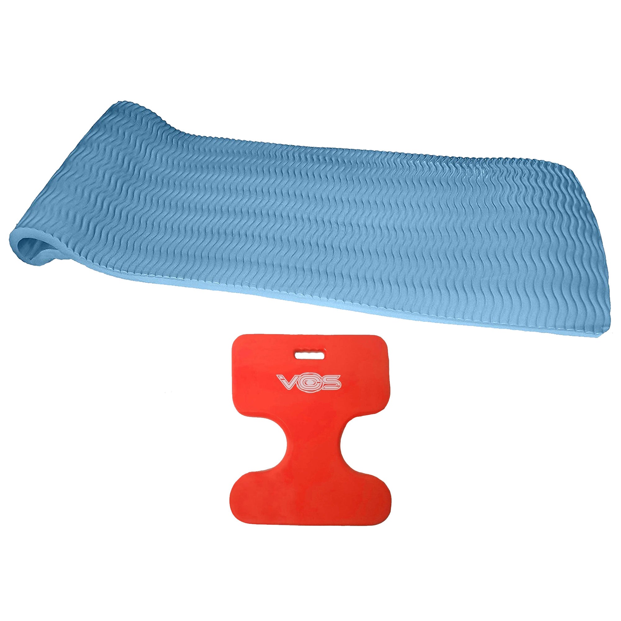 Vos 72" Soft Wavy Foam Water Lounger + Oasis Water Saddle Seat, Blue/Orange Set - VMInnovations